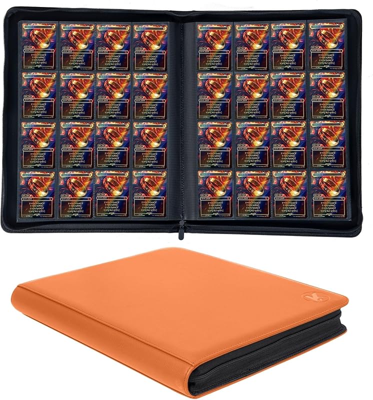 Carpeta de tarjetas coleccionables con más de 1000 bolsillos (naranja) | Tarjeta Ablum de 16 bolsillos compatible con MTG, tarjetas zapatillas y otras tarjetas coleccionables de tamaño estándar