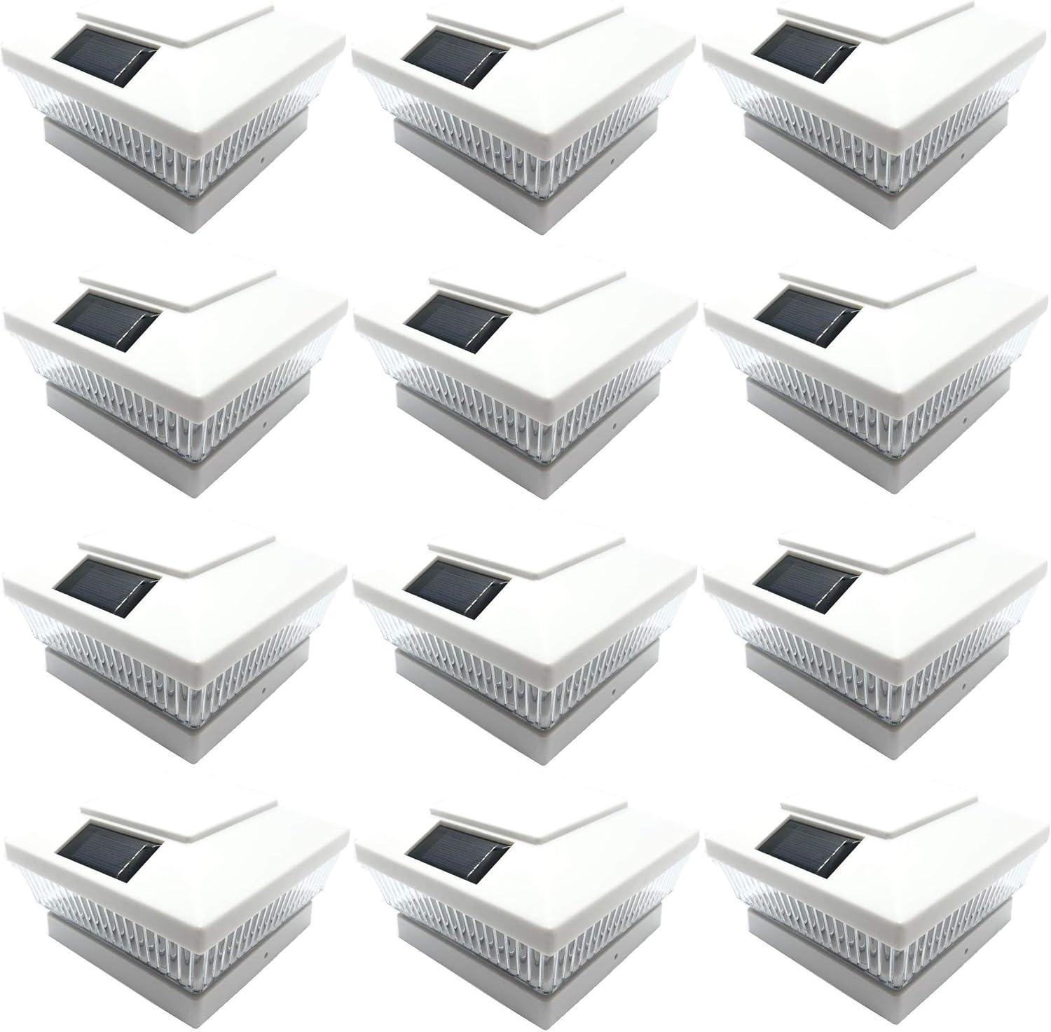 (12 Pack) Black/White/Copper 4" 5" 6" Solar Post Deck Cap Fence LED Light Vinyl (White, 6"x6")