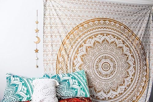 Miniatura 9 de Tapiz de mandala para decoración de dormitorio y sala de estar tapices de algodón bohemios para colgar en la pared azul degradado 84 x 54 pulgadas