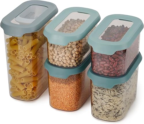 Joseph Joseph CupboardStore - Juego de recipientes herméticos para almacenamiento de alimentos fáciles de verter con cuchara 5 piezas ópalo