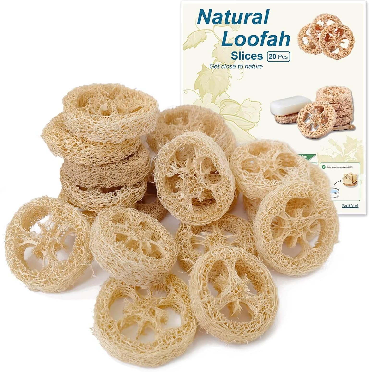 BalifeelNatural Loofah Slices for Soap Making-20 Pack Organic Luffa Cuts for Soap Holder Exfoliating Soaps Sponge Handmade Loofa Soap Homemade DIY Sponge