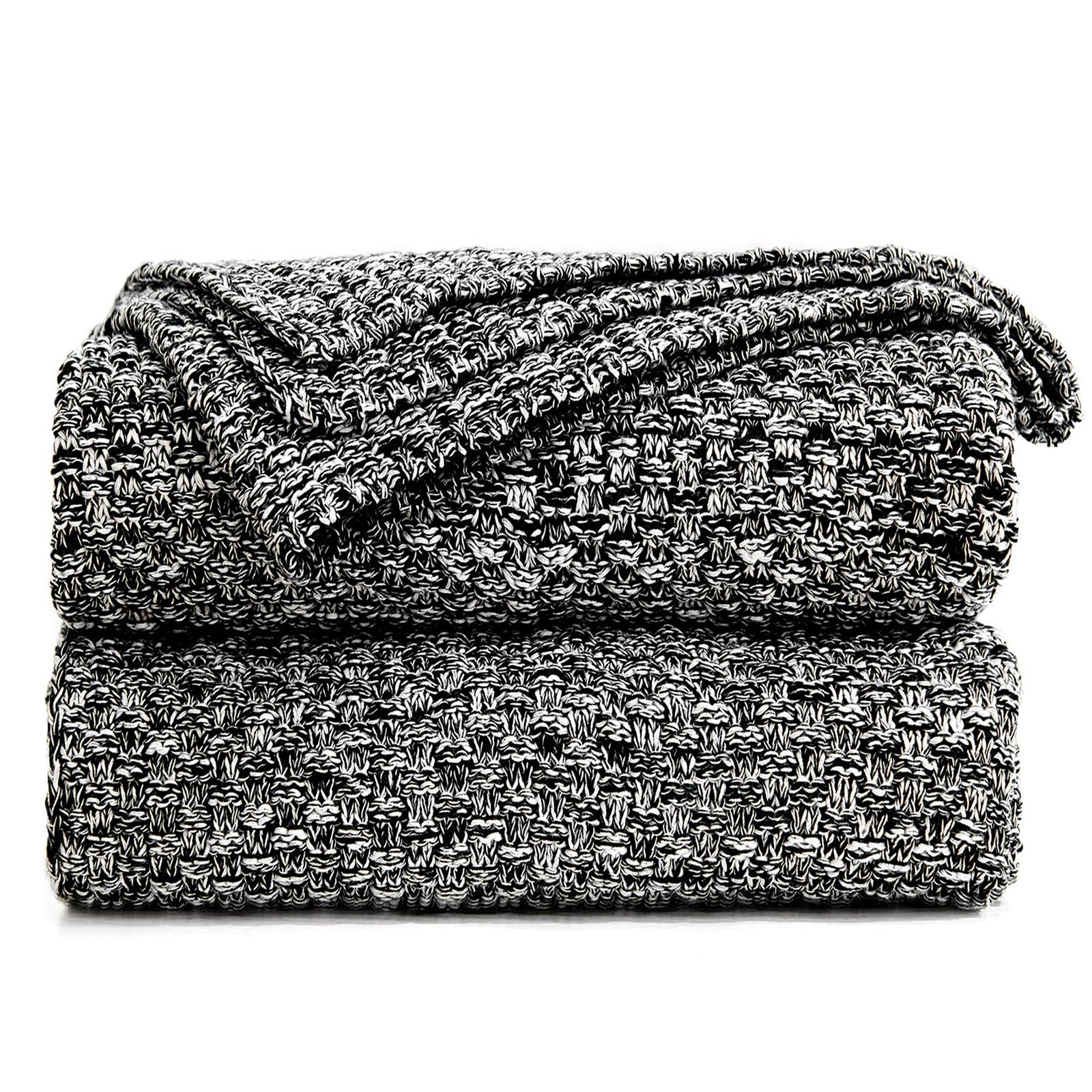 Longhui Bedding Gestrickte Wohndecke für Couch, weich, gemütlich, maschinenwaschbar, aus 100% Baumwolle, Sofadecken mit Zopfmuster, Gewicht von 1,81 kg, 152,4 x 203,2 cm, in Übergröße, Schwarze und