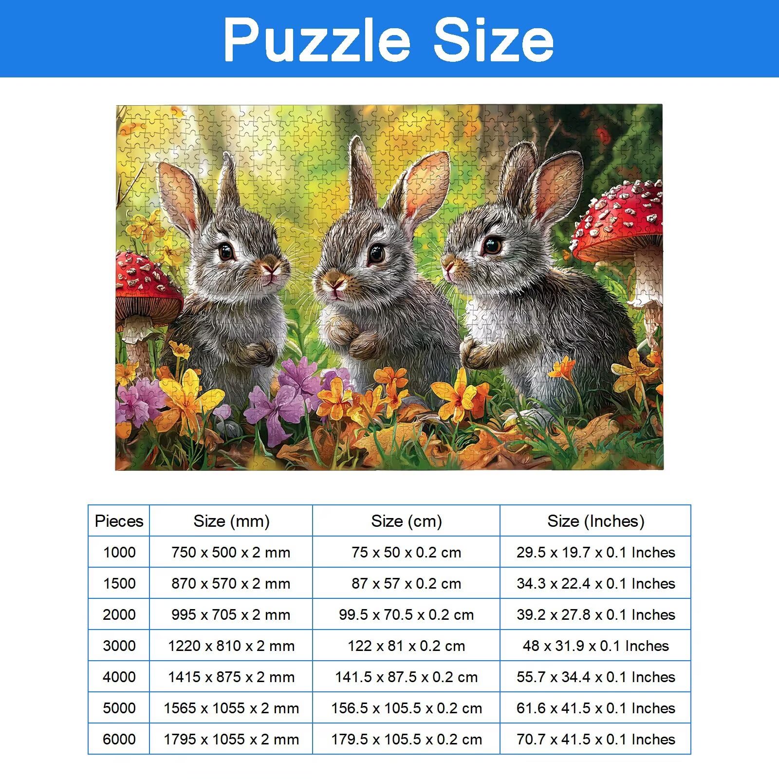 Puzzle 1000 Pezzi Coniglio, Puzzle Animale 1000 Pezzi Arte per Adulti e Bambini, Misura: 75x50 cm, Puzzles Legno per Adulti con Squisita Scatola di Imballaggio, Idea Regalo Donna, Regalo Uomo, -8957