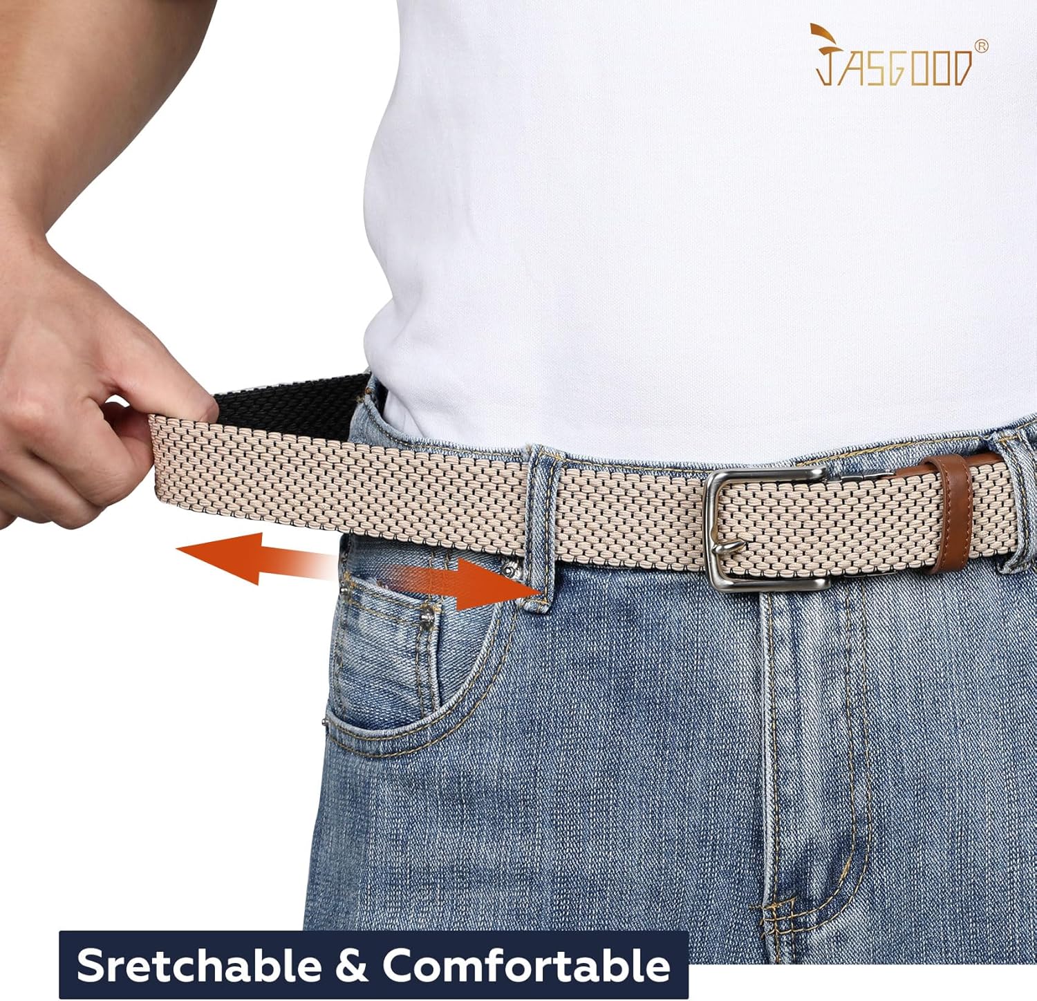 JASGOOD Reversible Elastic Braided Belt for Men, 1.34" Casual Woven Stretch Golf Belt for Jeans Shorts Pants - Image 6