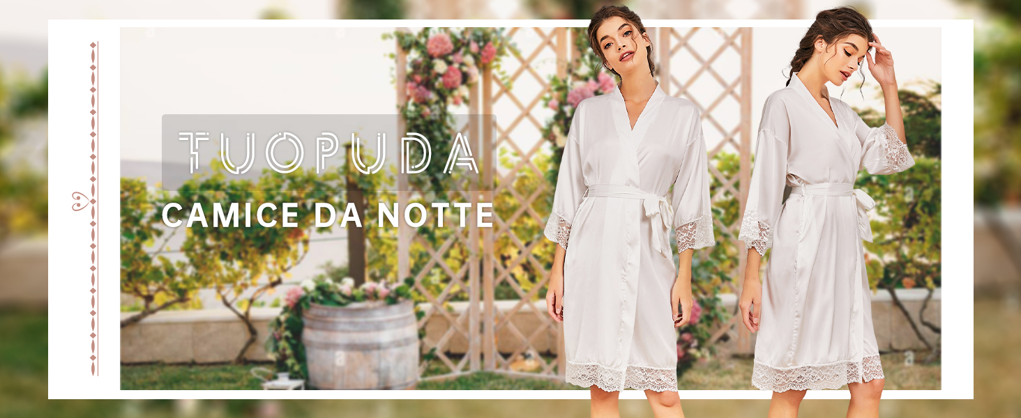 Vestaglia Kimono Donna In Raso E Pizzo - Corta, Con Cintura E Tasche, Per Sposa, Nubilato O Relax - Foto 2