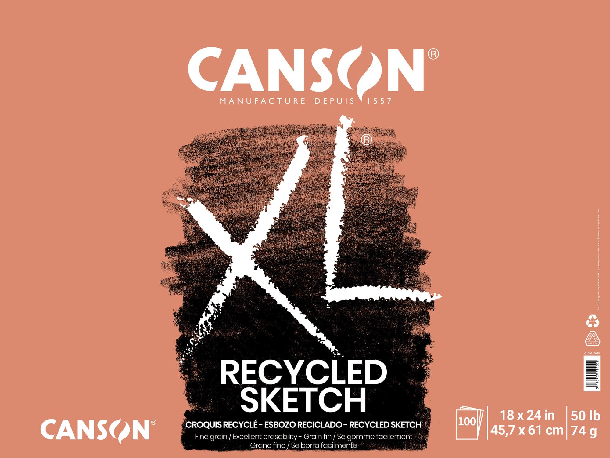 XL Recycled Sketch Pad, 18 x 24 Inches, 50 lb, 100 Sheets