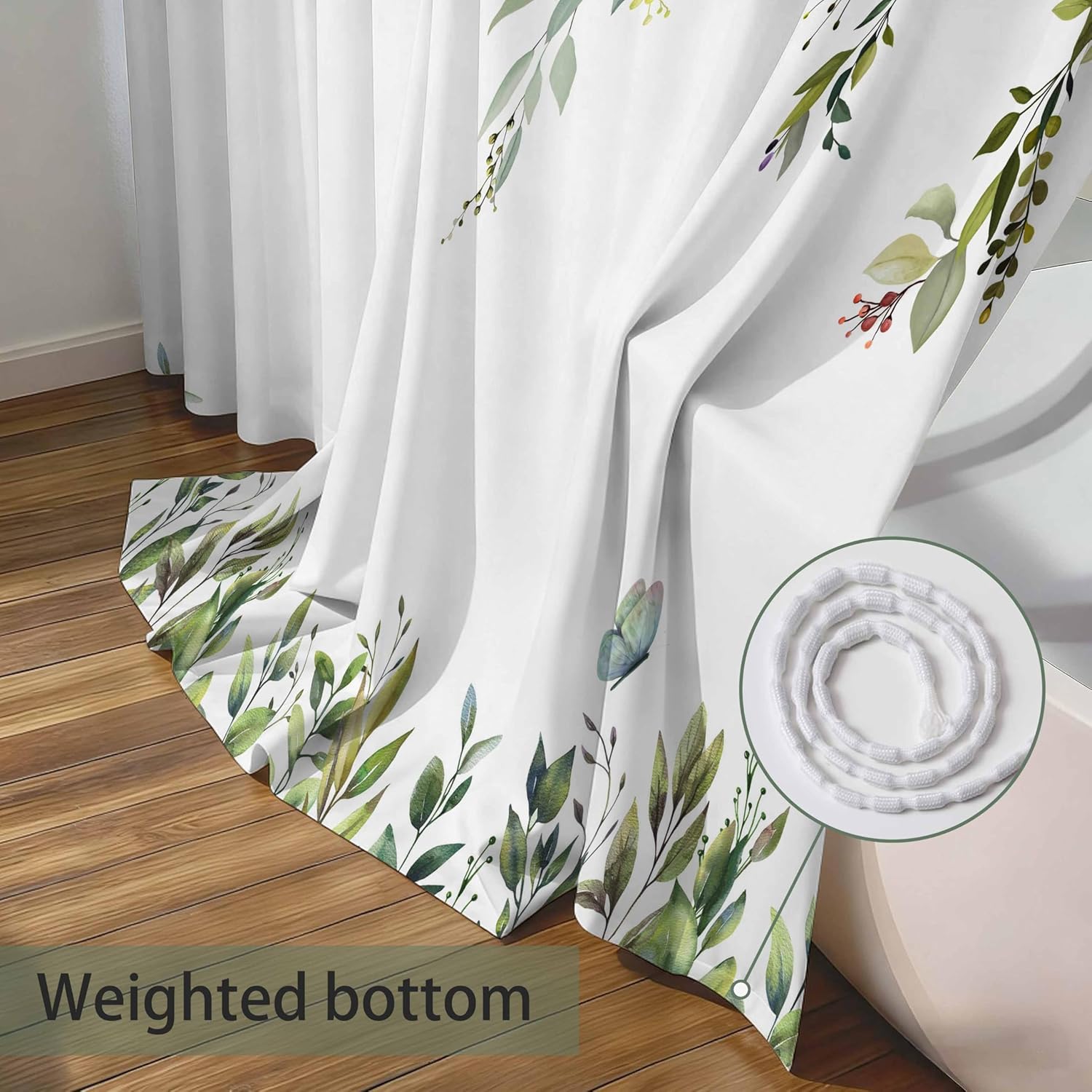 Eucalyptus Shower Curtains for Bathroom, Sage Green Watercolor Leaves with Floral Shower Curtain Sets with Hooks, Waterproof Fabric Botanical Bathroom Decor, 72x84 Inches