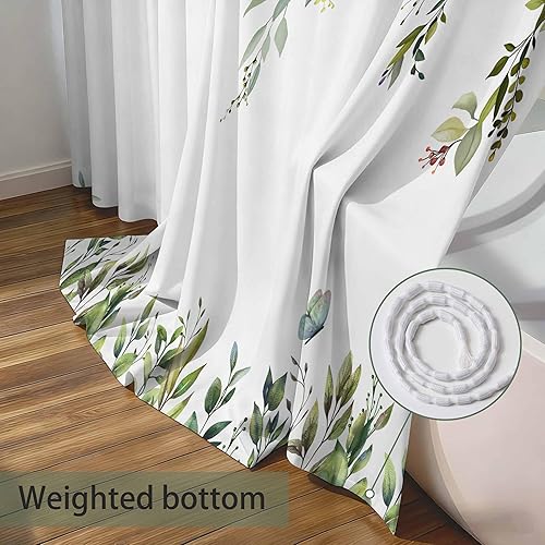 Miniatura 2 de Cortinas de ducha de eucalipto para baño, hojas de acuarela verde salvia con juegos de cortinas de ducha florales con ganchos, decoración de baño