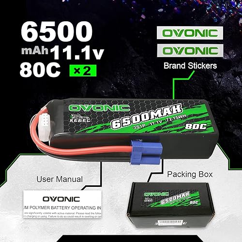 Miniatura 6 de OVONIC Lipo Batería 6500mAh 80C 11.1V 3S Batería RC con conector EC5 para RC Plane DJI Quadcopter RC Avión RC Helicóptero RC Coche Camión Barco 2