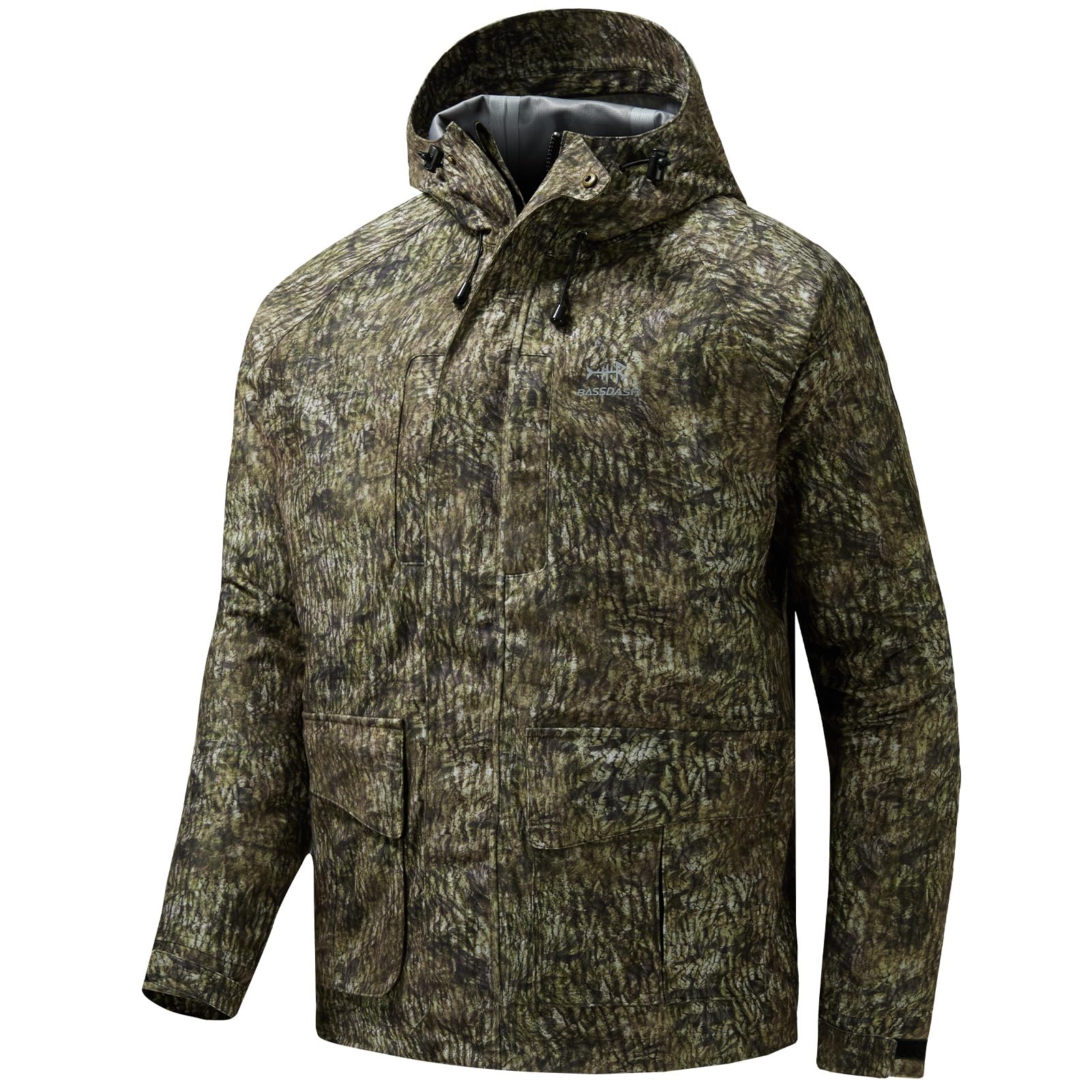 BASSDASH Walker-LW Breathable Waterproof Fishing Hunting Wading Jackets with Silent Outer Fabric for Men Women, Moss Wood, XL