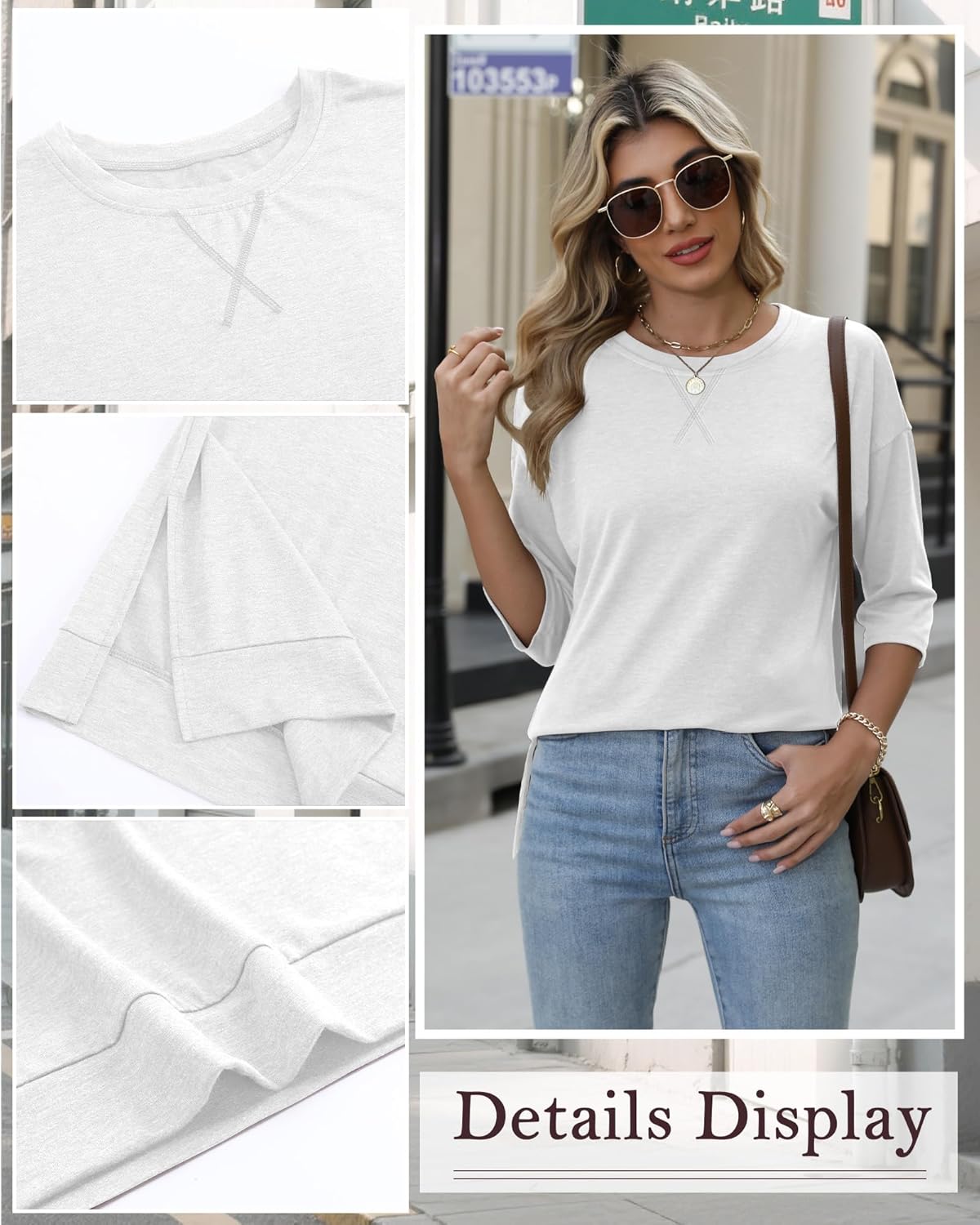 4 Pack 3/4 Sleeve Tunic Tops for Women Side Slit T Shirts Round Neck Loose Fit Casual Basic Tunics Wear with Leggings - Image 4