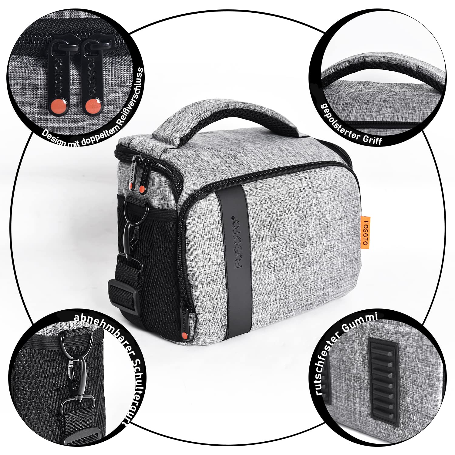 FOSOTO Sac à bandoulière résistant aux chocs pour appareil photo DSLR/SLR avec housse de pluie (noir) Compatible avec Nikon D3500 D5600 D610 D3200 D7500, Canon 2000D 60D 80D 90D 6D MarkII 77D