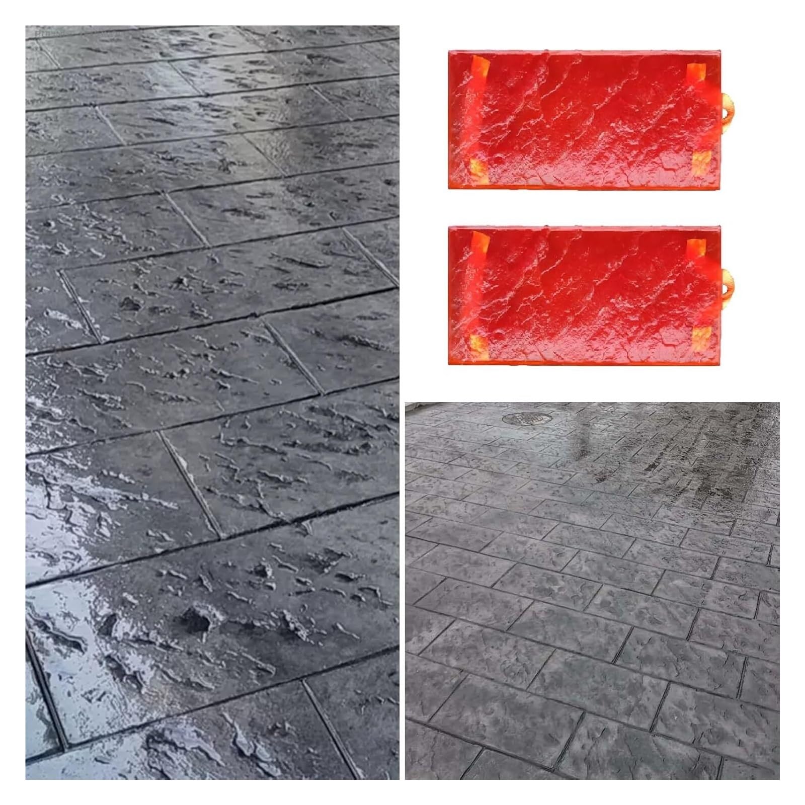 Zestaw 2 antypoślizgowych mat teksturujących, realistyczna skórka teksturująca beton kamienny do drukowania ścian i podłóg, szczegółowe bezszwowe formy do stempli betonowych