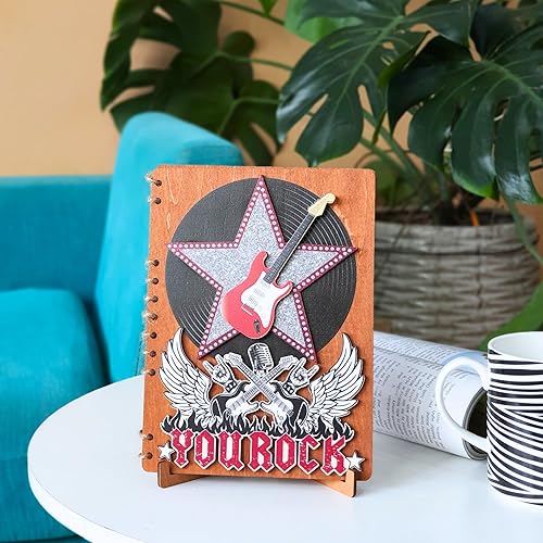 Miniatura 4 de HEARTAGS Guitar Rock - Tarjeta de cumpleaños de madera para hombres, tarjeta de feliz cumpleaños de 6 x 8 pulgadas para él, tarjeta de cumpleaños