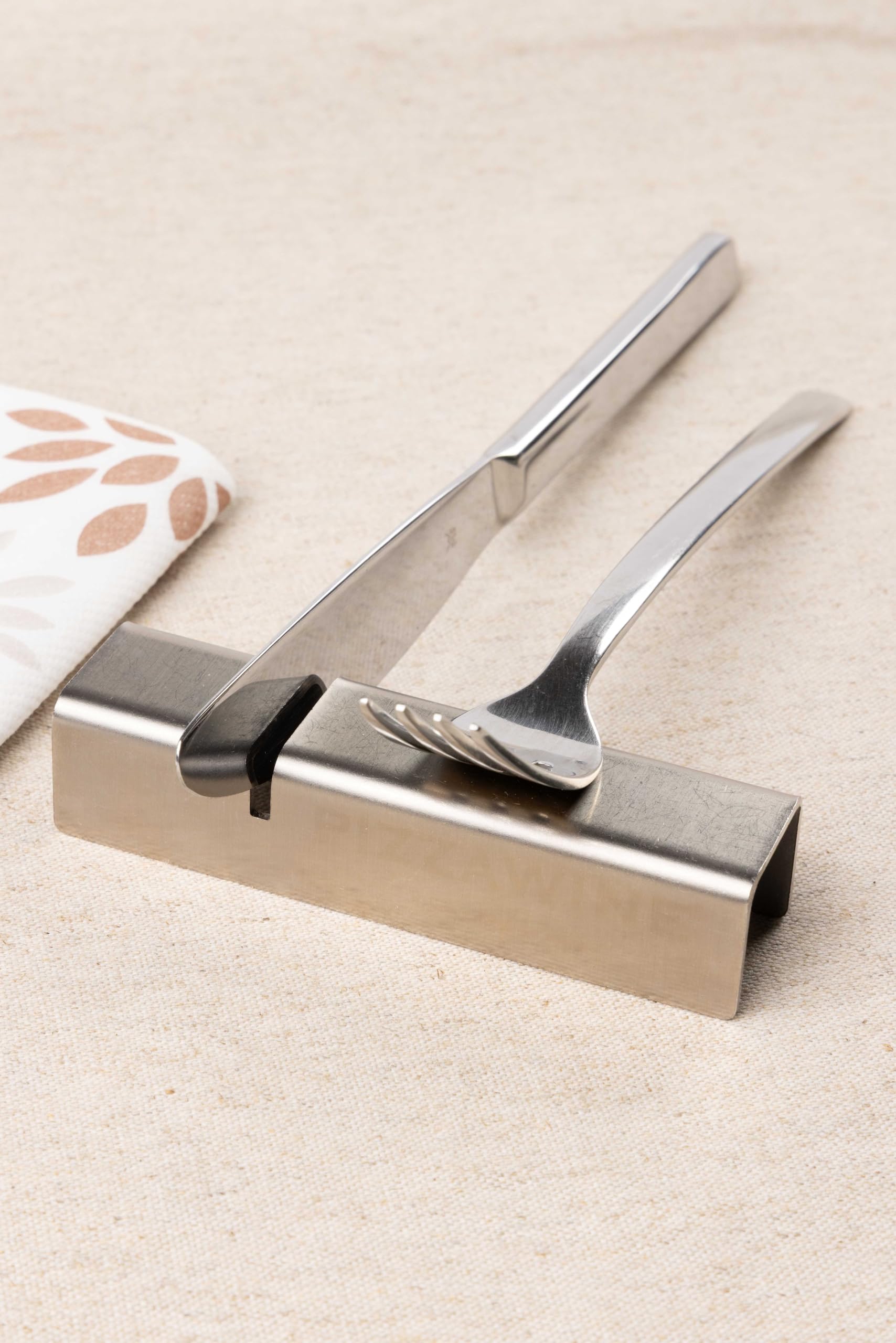 Set poggiaposate rettangolare da tavolo acciaio INOX, porta 2 posate inossidabile, Design Elegante, Idea Regalo per Mise En Place di lusso per ristorante forchetta e coltello (Inox, x8)