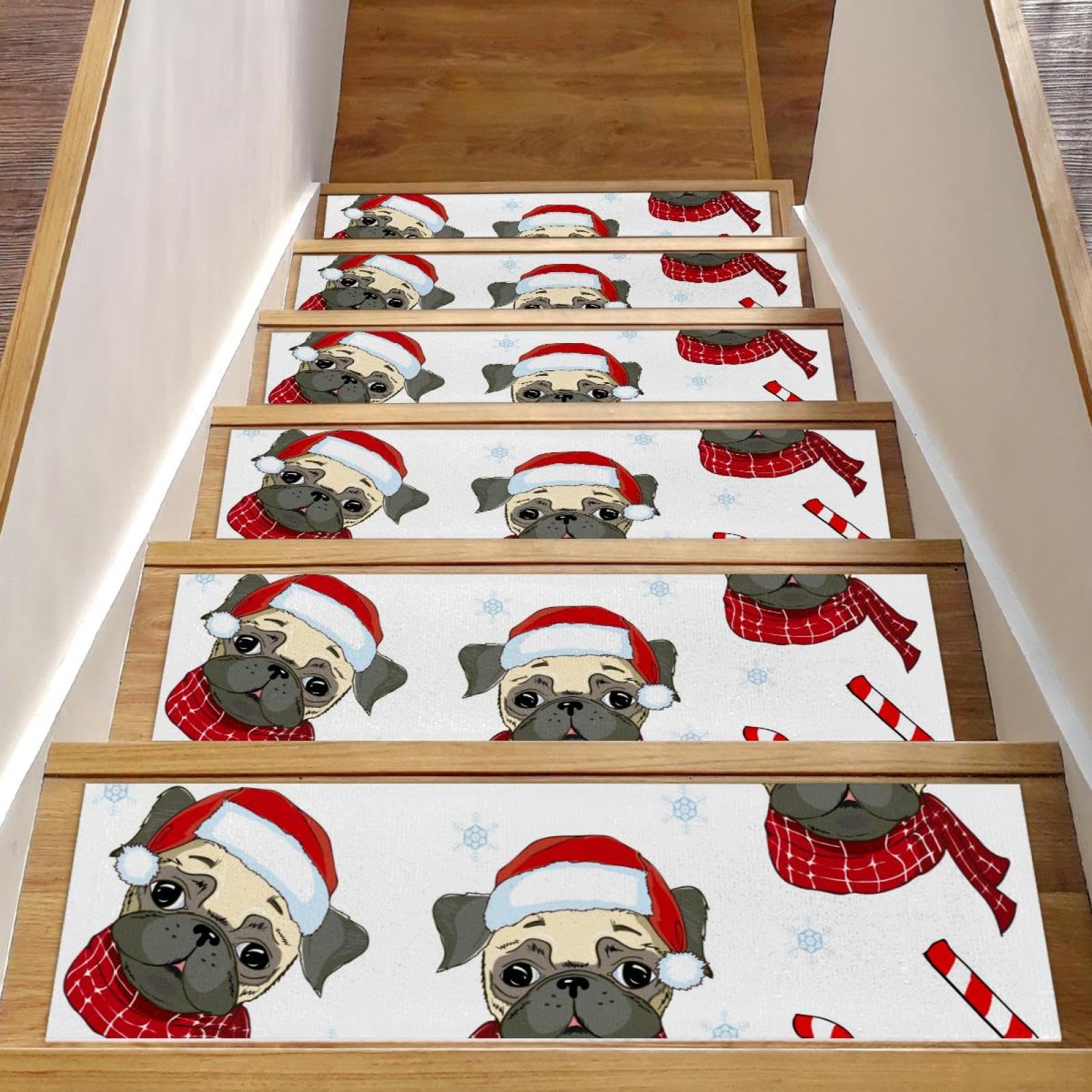 Alfombra para peldaños de escalera de diseño navideño para decorar estas fiestas