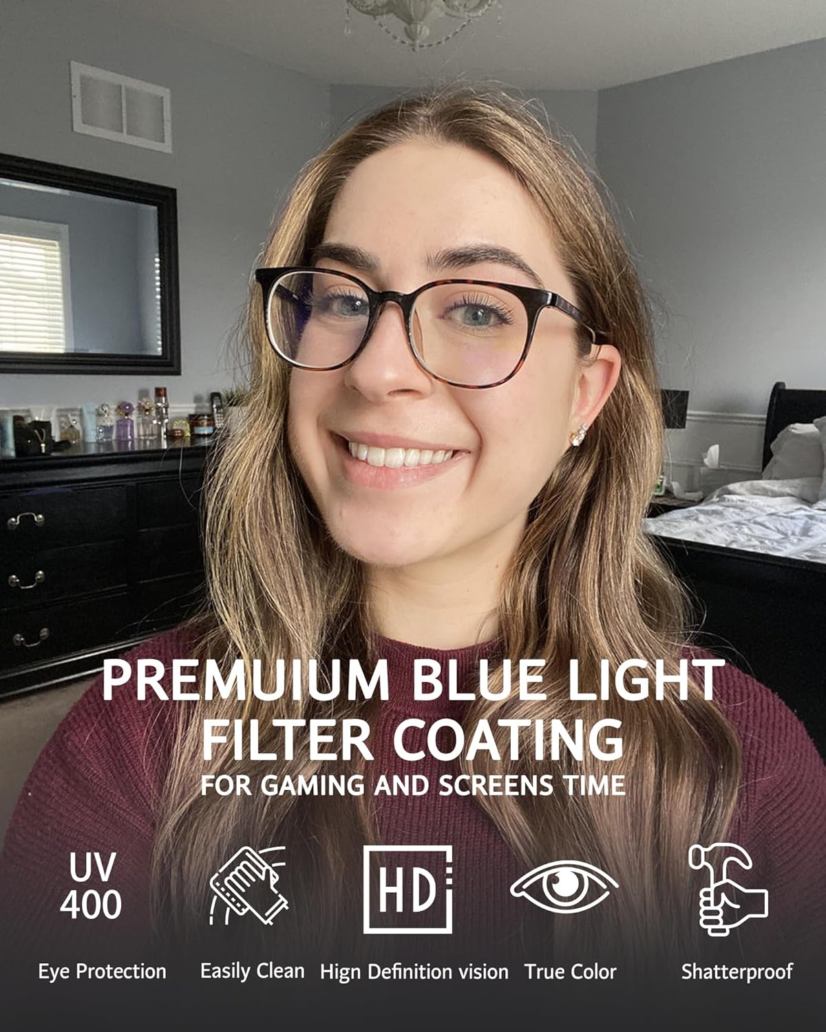 ANRRI Blue Light Blocking Glasses Anti Eye Strain Computer Glasses Filter UV400 Lightweight Frame Eyeglasses for Women Men - Image 2