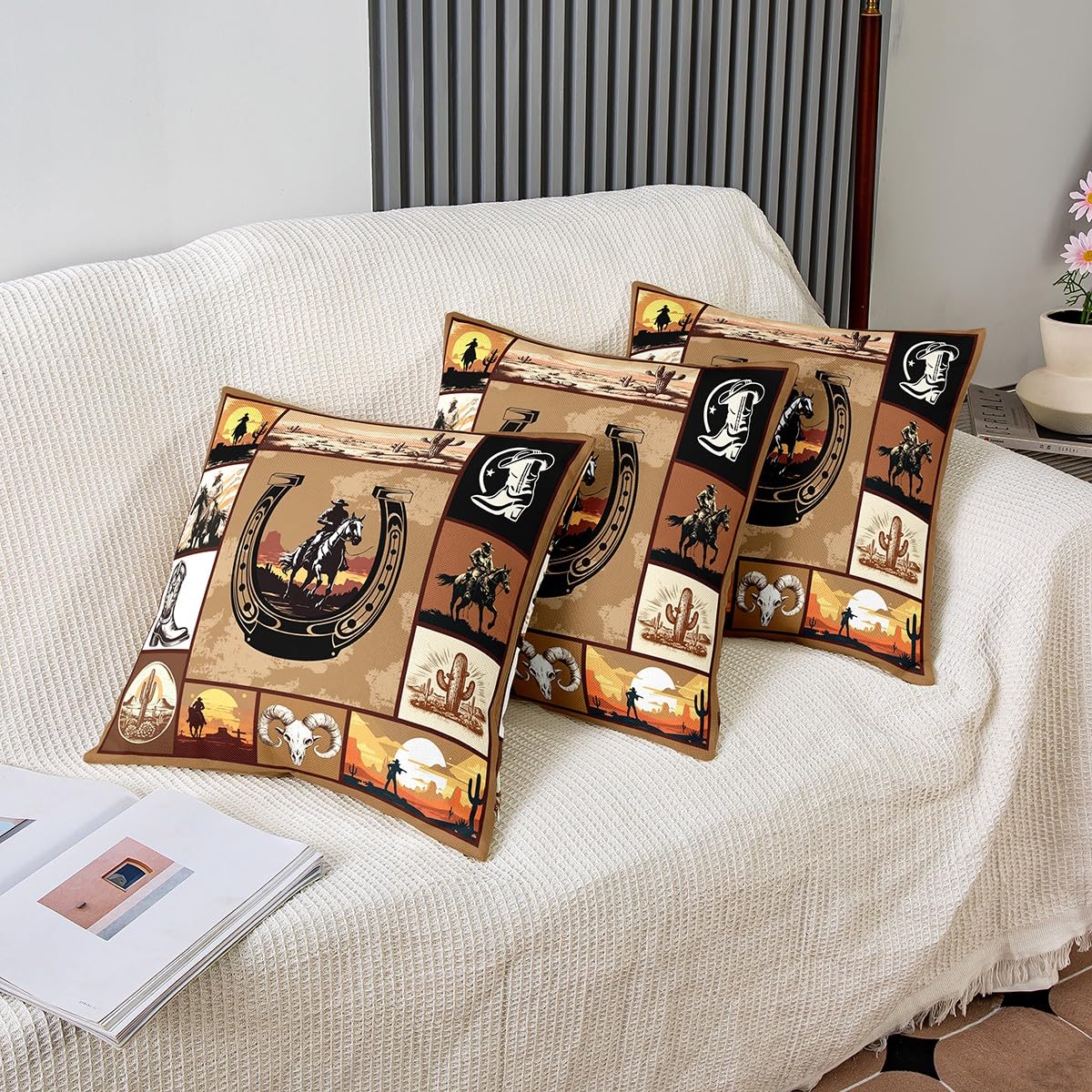 richhome Federa per cuscino con cowboy occidentale, 45,7 x 45,7 cm, con simpatico cavallo, mucca, teschio, per bambini, adolescenti, adulti, animali selvatici, decorazione per feste di inaugurazione