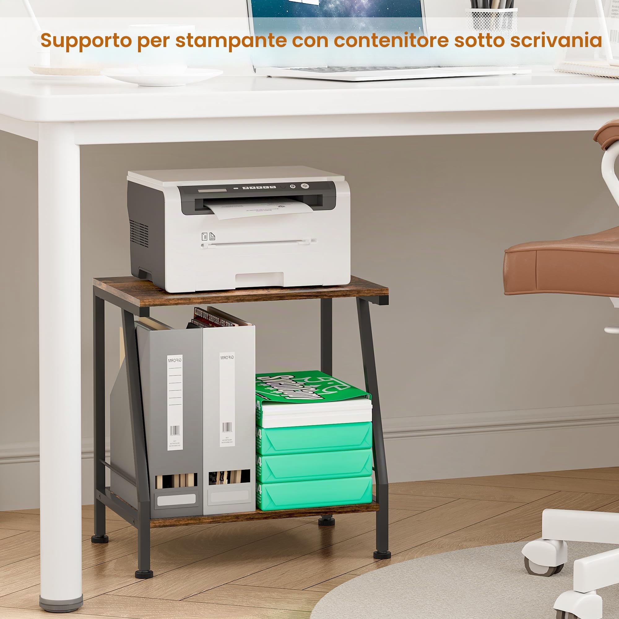 TQVAI Supporto per stampante, in legno, piccolo armadietto per stampante, per ufficio, cucina, scuola, colore: nero/anticato
