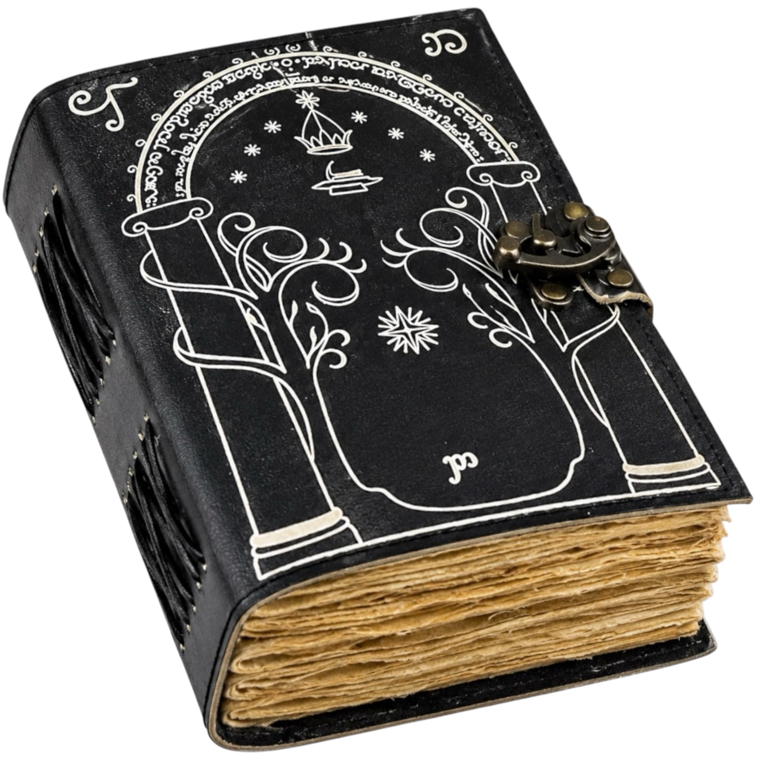 Hindoro Black Doors of Durin Tolkien Lord of The Ring Leather Journal Book of Shadows Journal Grimoire Decor Leather Vintage Clasp Lock Witchcraft Supplies Christmas Gift For Men and Women