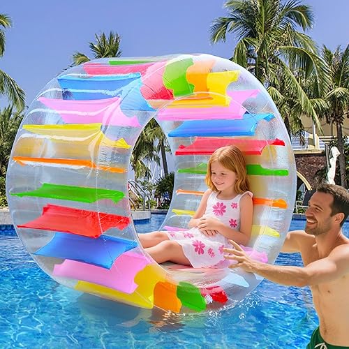 Zcaukya 65"/47" Giant Inflatable Wheel Roller, Colorful Water Rolling Wheel Float for Kids Summer Swimming Pool Parties, Rolling on The Lawn, Indoor