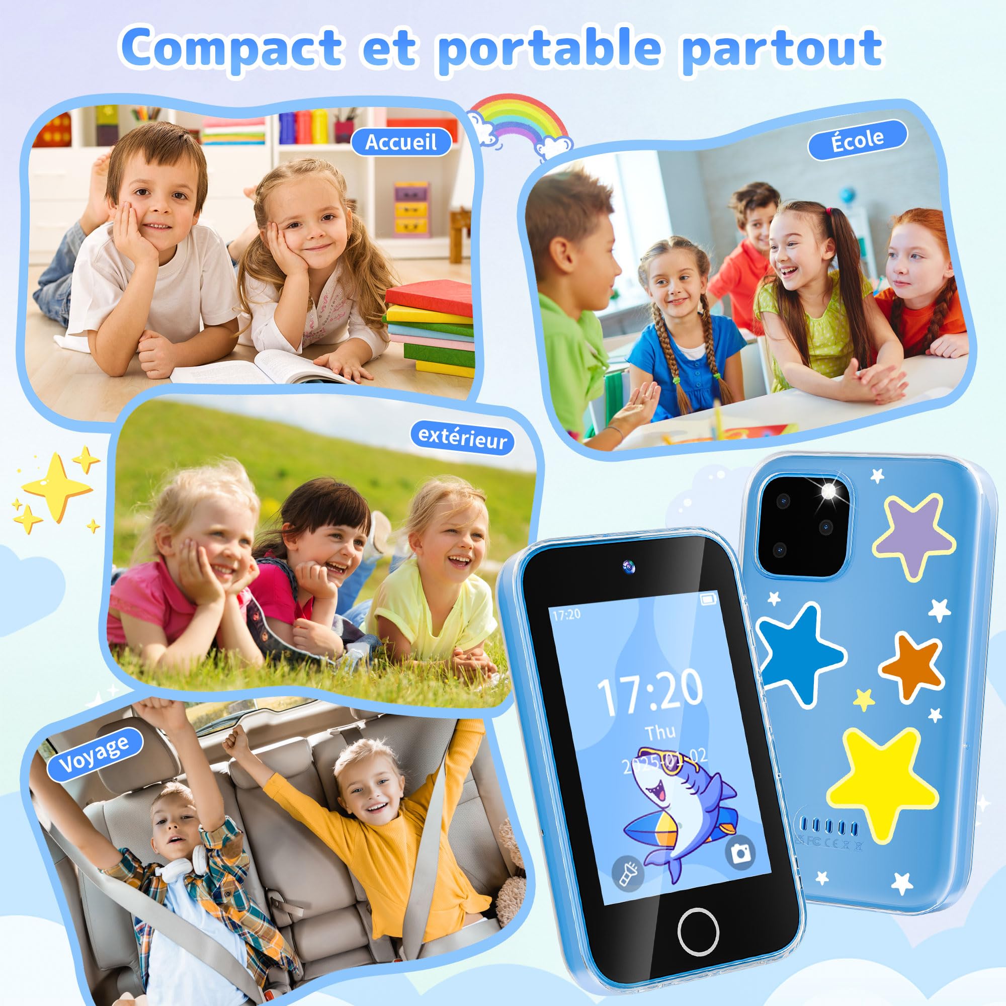 Telephone Portable pour Enfant, Smartphone pour Enfants|Écran Tactile 3,5 Pouces, Conception protégeant Les Yeux|Jeux éducatifs|Cadeau pour Filles et garçons âgés de 3,4,5,6, 7,8,9,10,11,12 Ans, Bleu