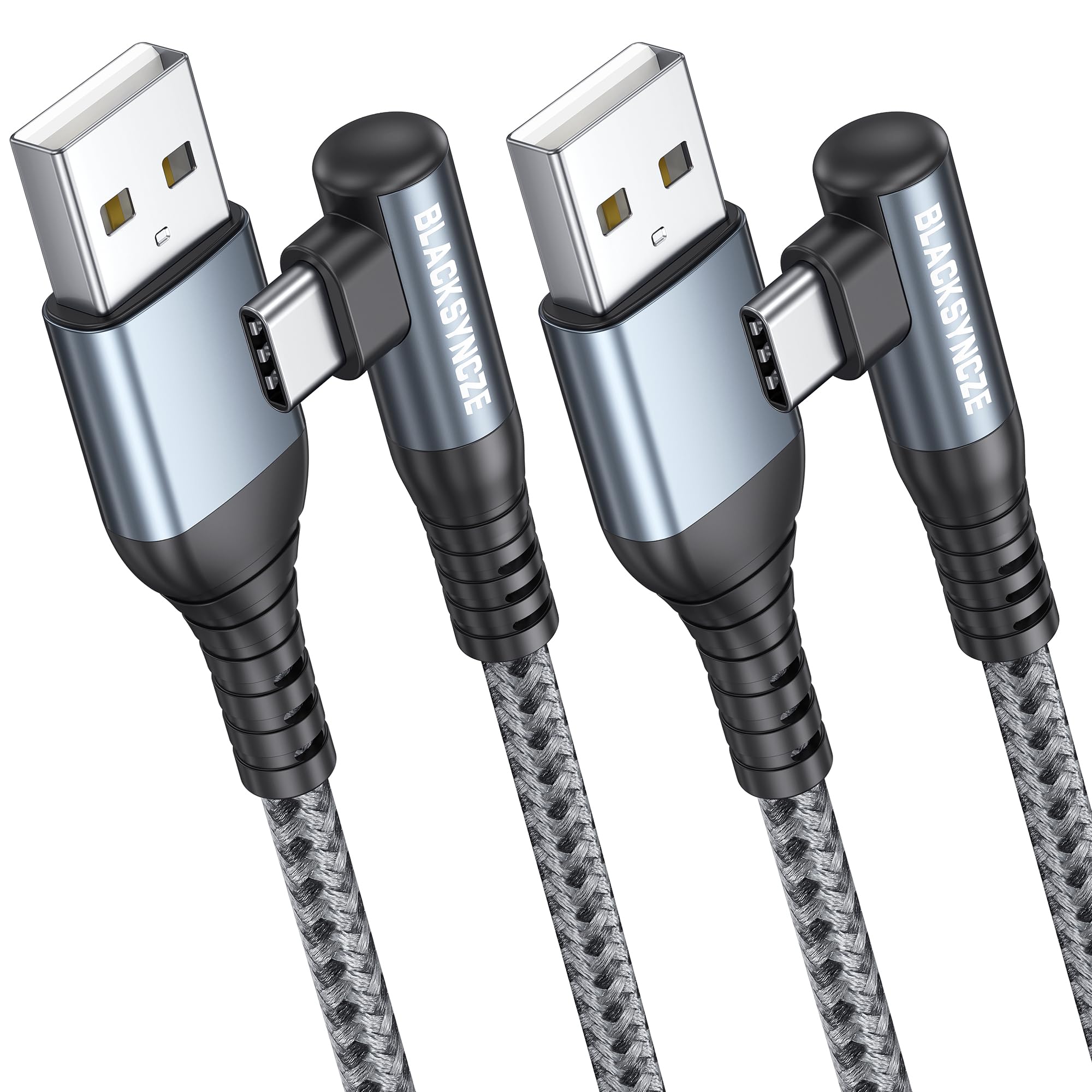 BLACKSYNCZE Cavo USB Type-C [2Pezzi 1M+1M] 3,1A Cavo USB C Ricarica Rapida Cavo Type C Nylon Intrecciato Cavo Tipo C 90 Gradi per iPhone 15/15 Pro Max, Samsung Galaxy S24/S23, Note 20, Google Pixel