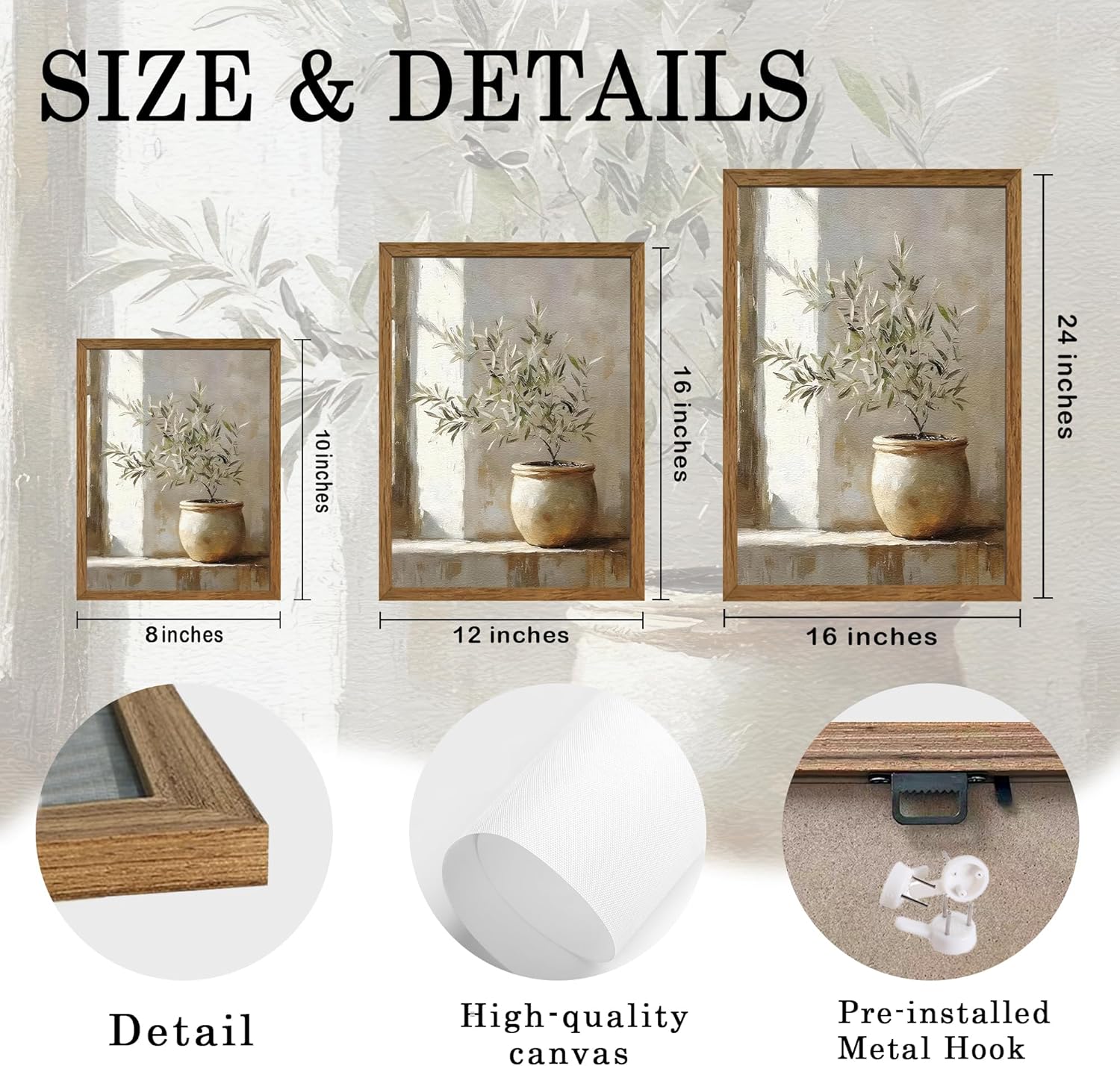 AVECCO Framed Vintage Olive Botanical Tree Canvas Wall Art, Rustic Farmhouse Wall Decor, Unique Plant Art Prints for Bathroom Bedroom Living Room Office Home Kitchen Decoration Ready to Hang 12x16 In