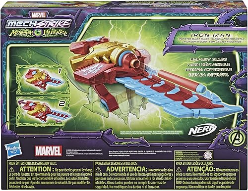 Miniatura 5 de Marvel Avengers Mech Strike Monster Hunters Iron Man Monster Blast Blade - Juguete de rol con 3 dardos Nerf, juguetes para niños a partir de 5 años