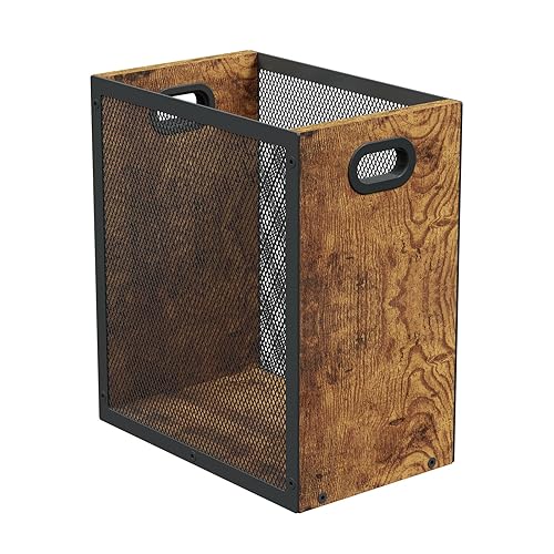 Miniatura 10 de Cubo de basura retro para oficina, combinación de hierro y madera para dormitorio, cesta de basura rectangular con asa, diseño industrial para casa