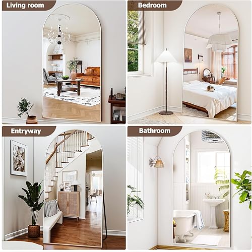 Vista 22 de Espejo arqueado de longitud completa, espejo arqueado de 36 x 78 pulgadas con soporte, montado en la pared para baño, vestidor, para colgar