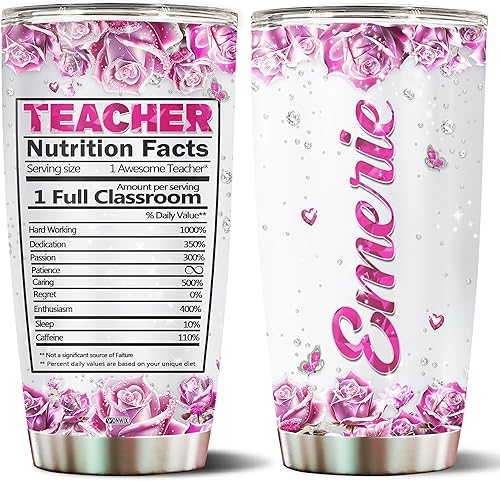 Regalos personalizados de agradecimiento para profesores para mujeres, tazas de viaje de acero inoxidable de 20 onzas, botella de agua, taza de café