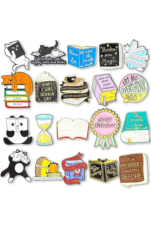 MTLEE 20 Pieces Cute Books Pins Cartoon Book...