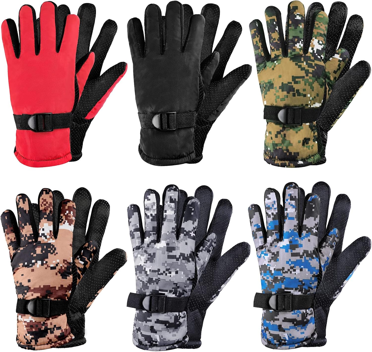 SATINIOR 6 Pairs Winter Gloves Kids Waterproof Ski Gloves Snow Warm Full Finger Snowboard Unisex Gloves for Cold Weather Boys