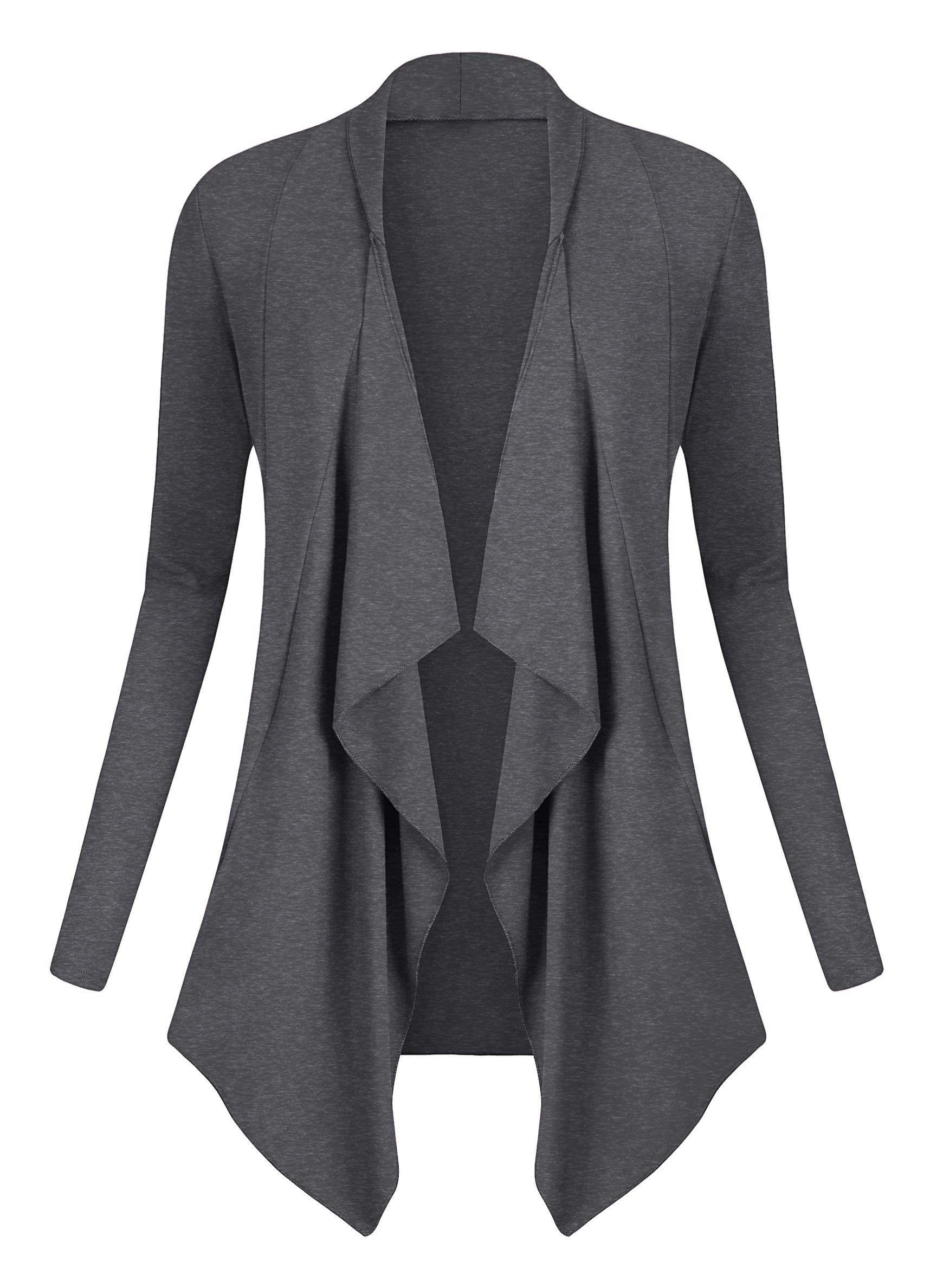 EXCHIC Donna Elastico Slim Fit Drappeggio Frontale Aperto Maniche Lunghe Cardigan con Hem Irregolare