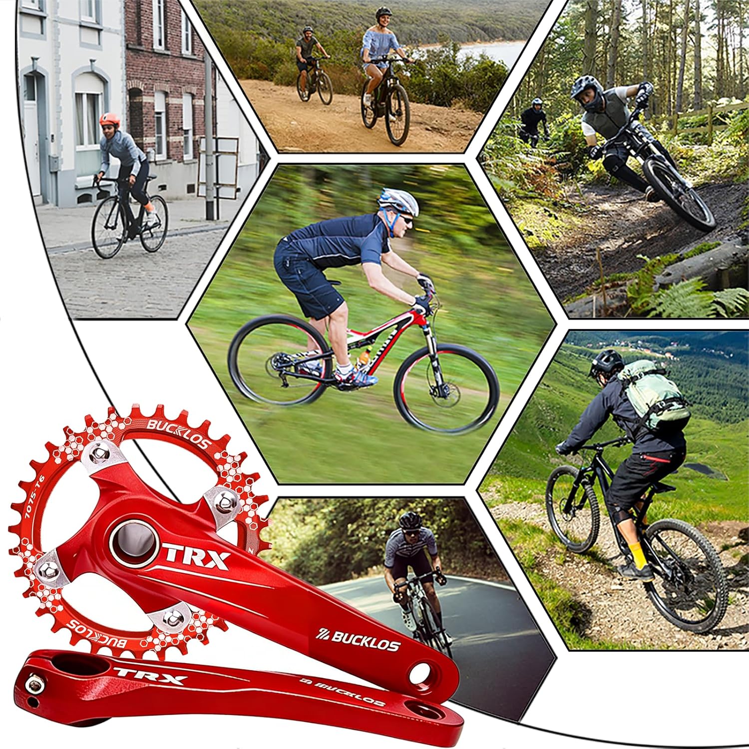 BUCKLOS IXF 104 BCD 30T-38T 170MM Mountain Bike Crankset, Hollow Integrated MTB Crank Set, Aluminum Alloy Crankset Round Oval Narrow Wide Chainring with Bottom Bracket Bolts Fit Shimano/FSA Gaint