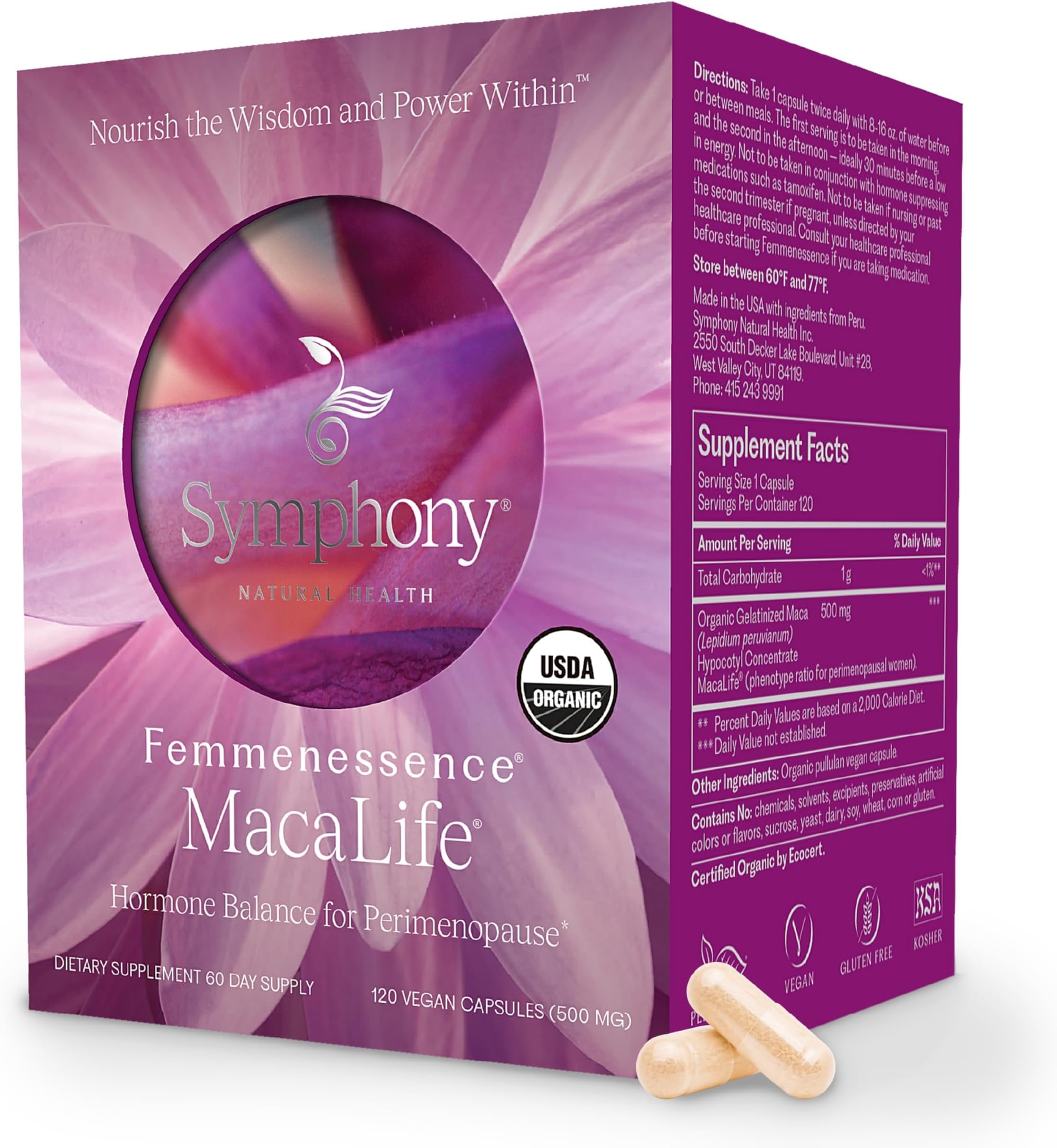 Symphony Natural Health Femmenessence MacaLife - All Maca Root Supplement - Support Women's Hormone Balance and Perimenopause Symptoms (120)