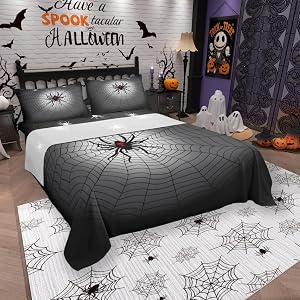 Black Spider Kids Sheet Queen Size Spider Web Happy Halloween Bedding Set Boys Girls Women Men Room Decor