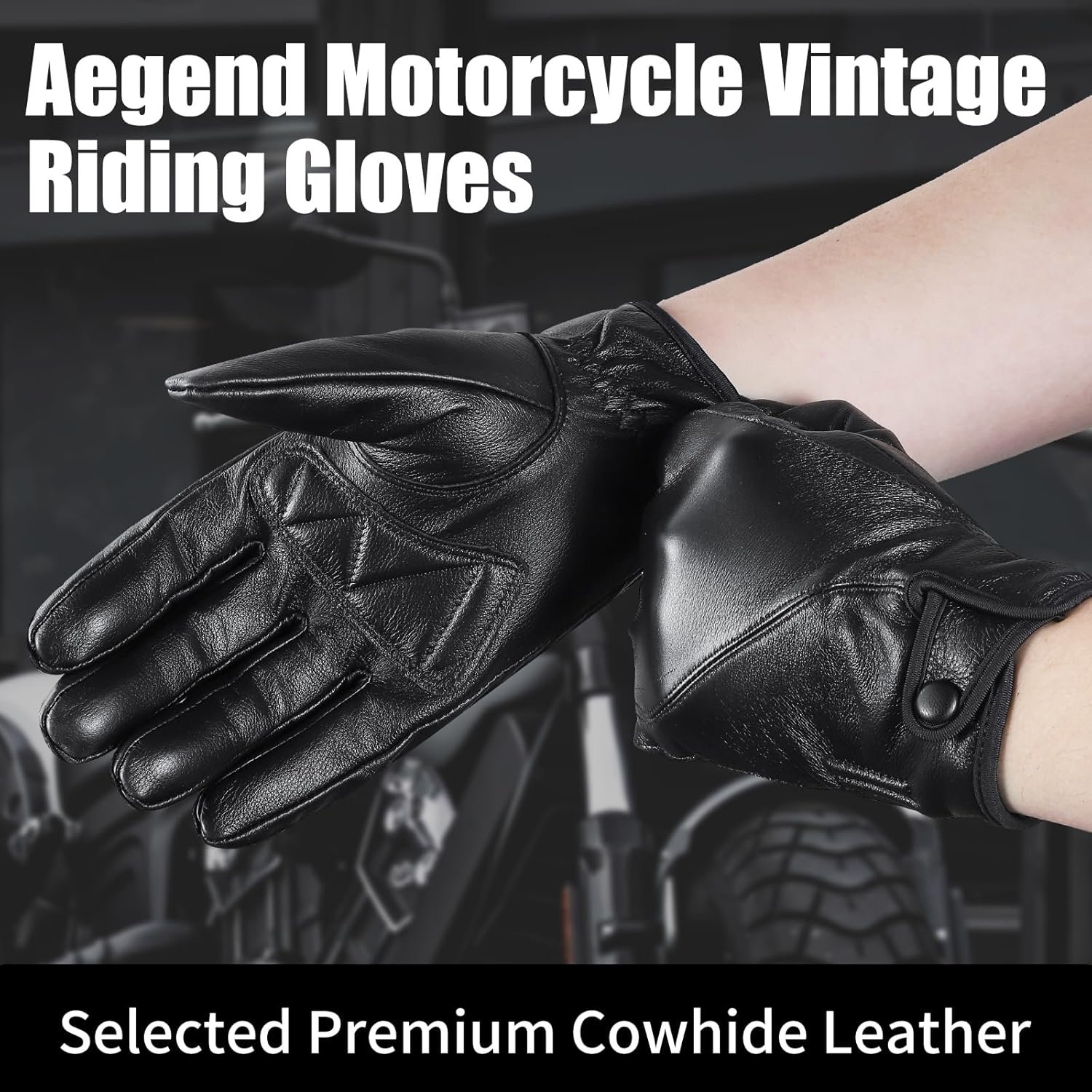 Aegend Cowhide Leather Gloves for Men, Full Hand Touchscreen Anti-Slip Thermal Winter Gloves Driving Motorcycle Gloves Winter Work Thorn Proof & Abrasion Resistant - Image 2