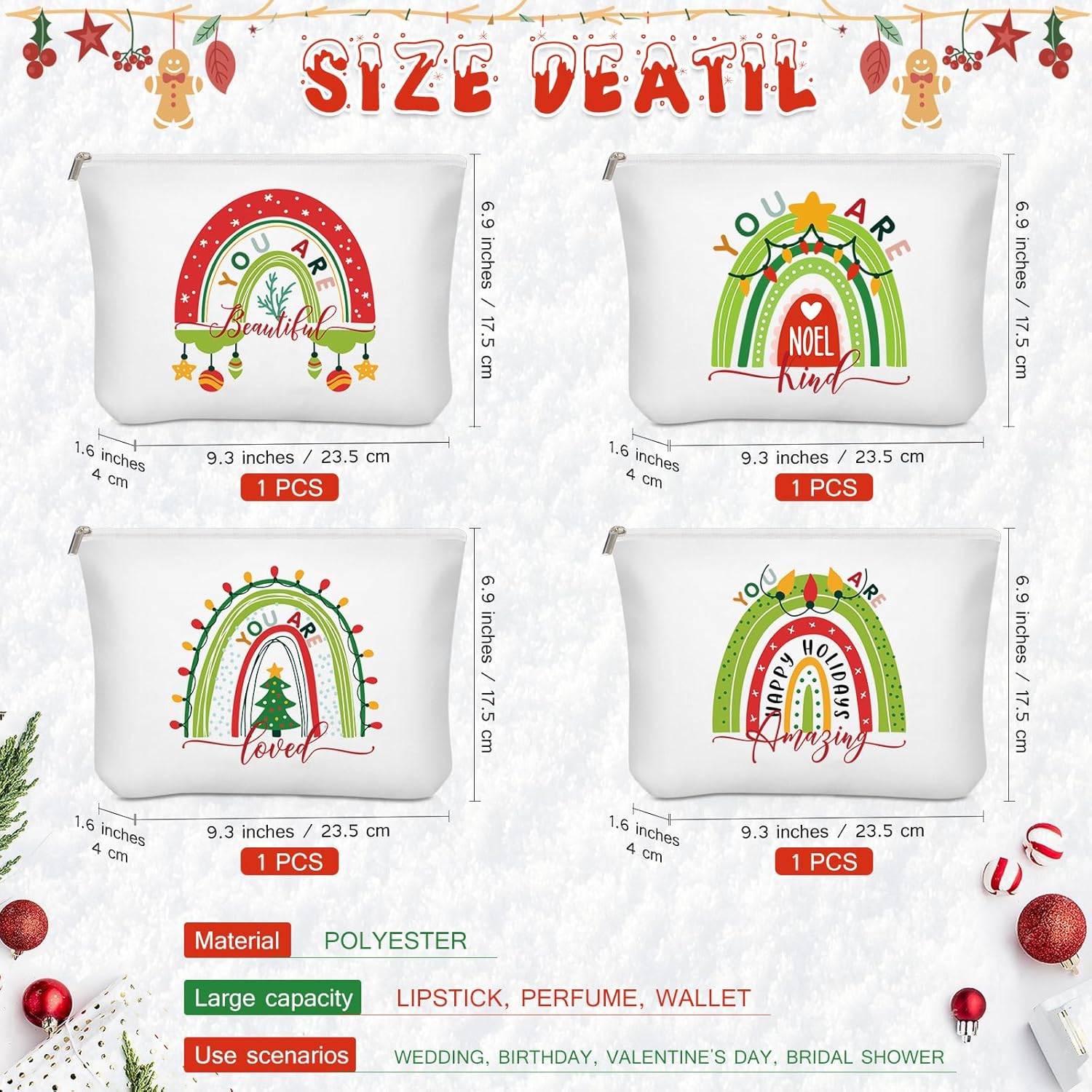 Saintrygo 4 Pcs Rainbow Cosmetic Bag Teacher Nurse Inspirational Gift Bags for Women Girls You Are Loved Beautiful Kind Makeup Bag Bulk Personalized Canvas Purse Pouch for Toiletry Travel(Fresh) - Image 2