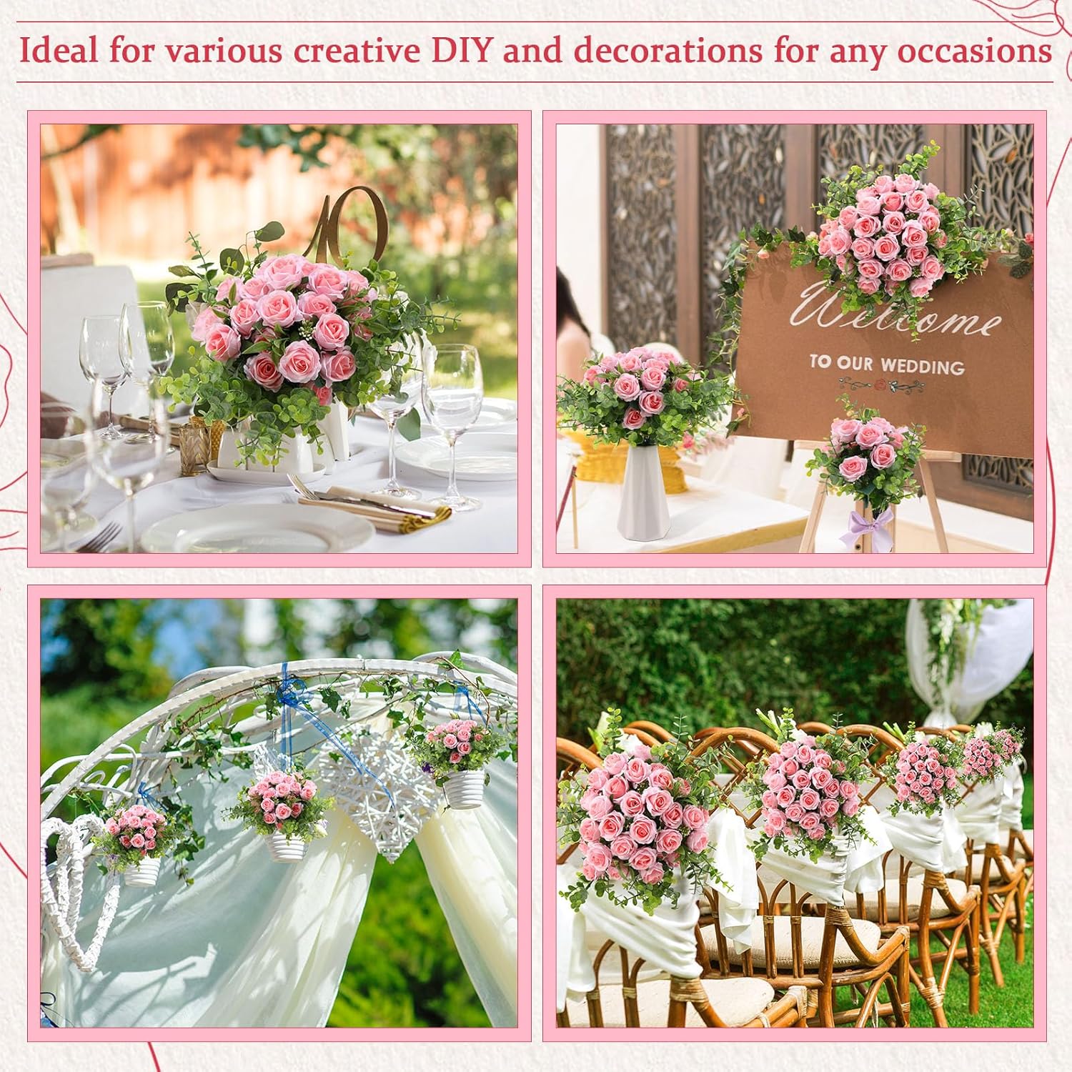 Zeyune 16 Bunches 12 Inch Artificial Mini Rose Bouquet 160 Heads Bridal Flower Bouquets Fake Silk Rose Bulk for Valentine's Day Wedding Bridal Shower Home Office Garden(Light Pink)