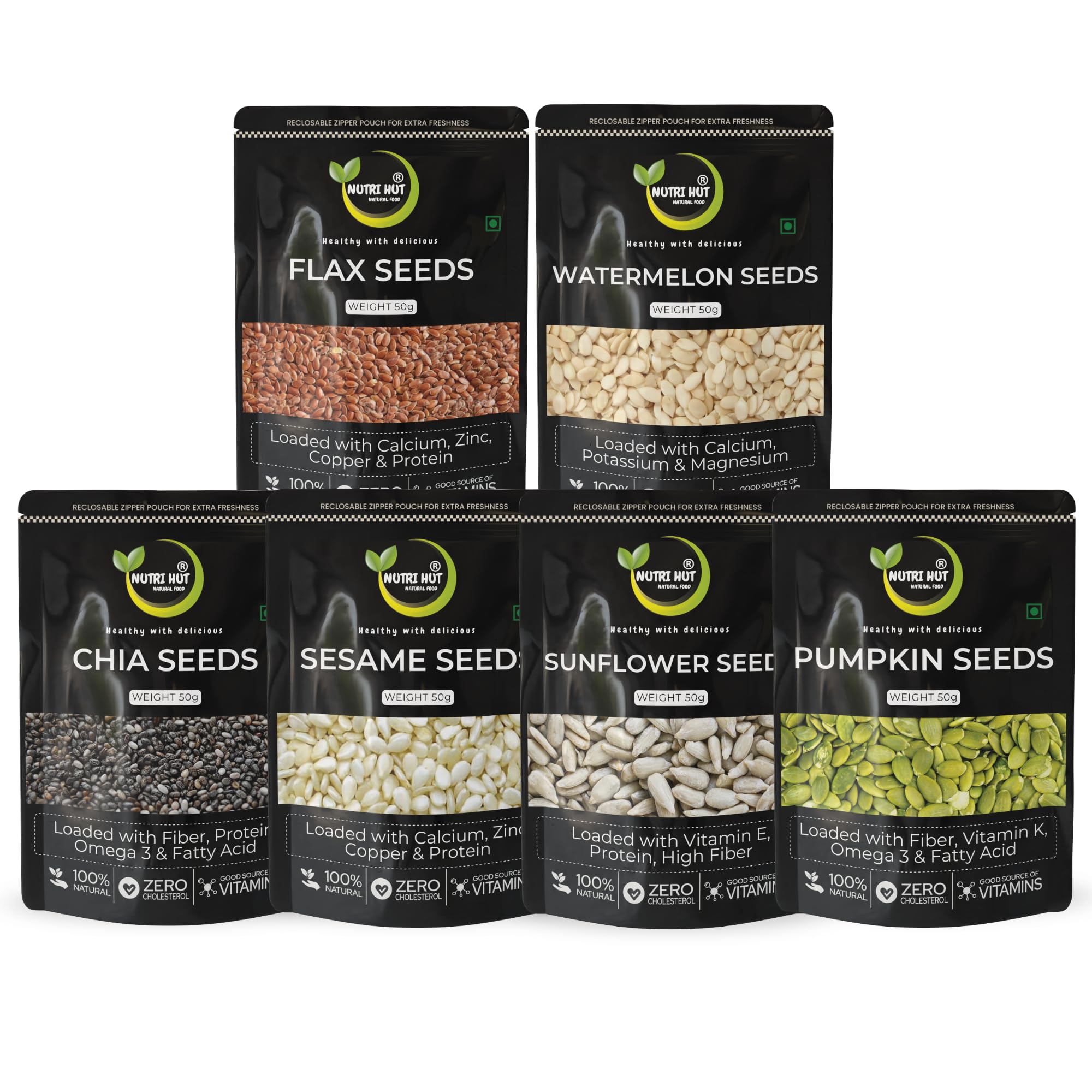 Nutri Hut 6 Pack Super Seeds Combo (50g Each) | Chia, Flax, Pumpkin, Sunflower, Sesame, Watermelon Seeds | Superfood Rich in Protein, Fiber & Omega-3 | Healthy Snacking-image-28