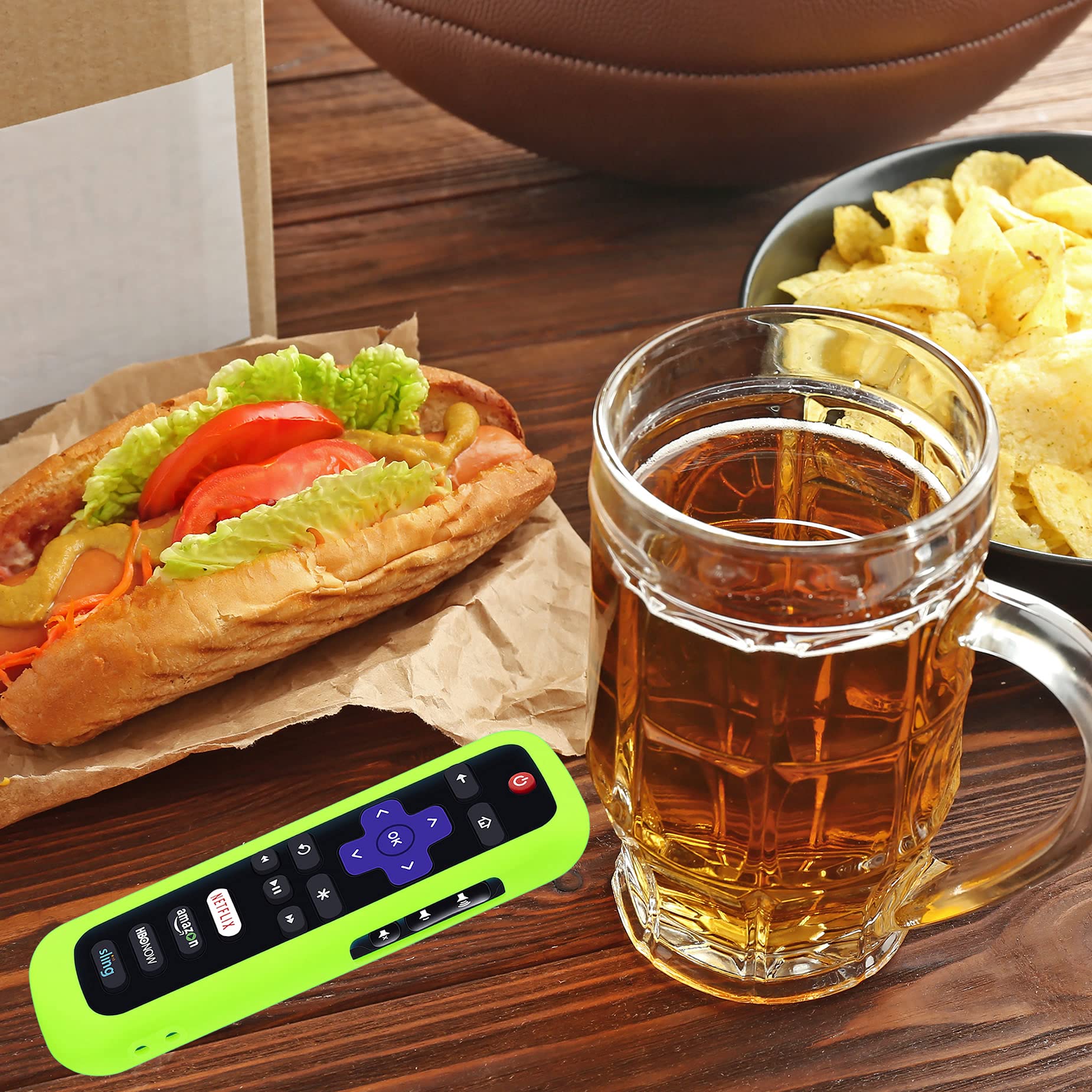 Roku - Funda para mando a distancia (2 unidades, funda de batería para TCL Roku Smart TV, mando a distancia, funda protectora de silicona, funda universal que brilla en la oscuridad, verde y morado
