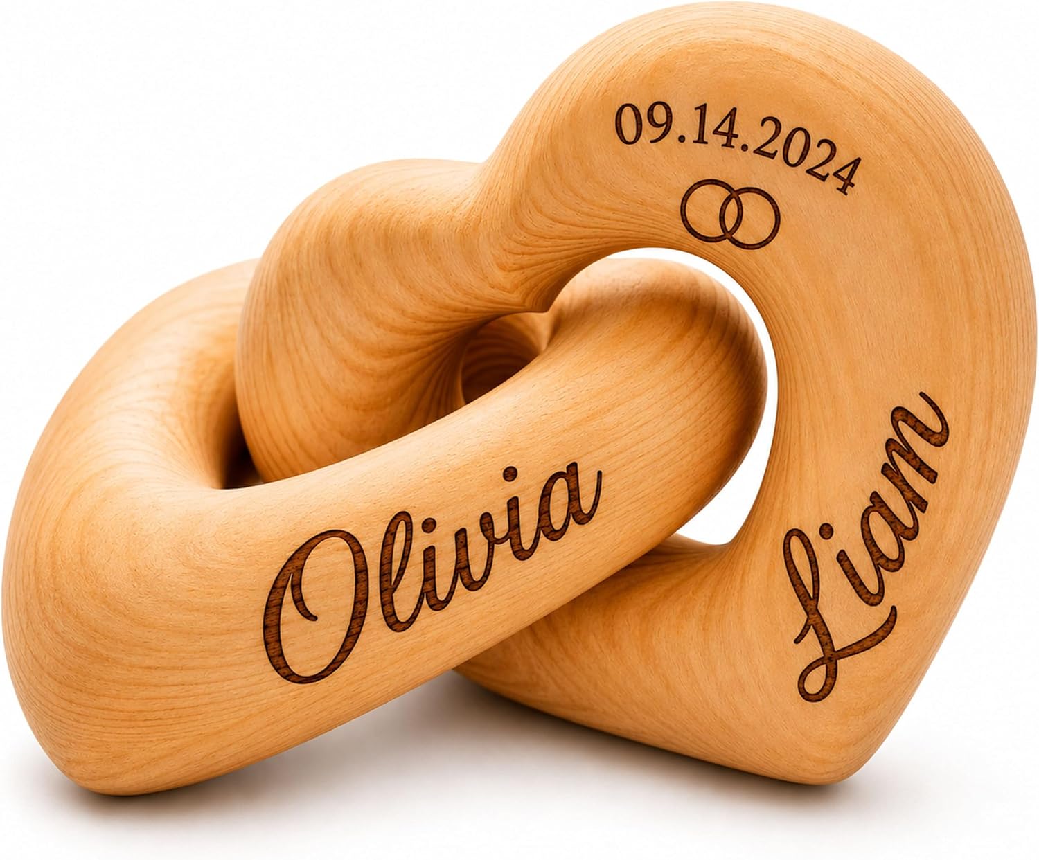 Personalized Interlocking Wooden Hearts with Custom Names & Wedding Date – Engraved Couple Keepsake Sculpture, Romantic Anniversary, Wedding, Engagement, Valentine's Day, Bridal Shower Gift for Him Her