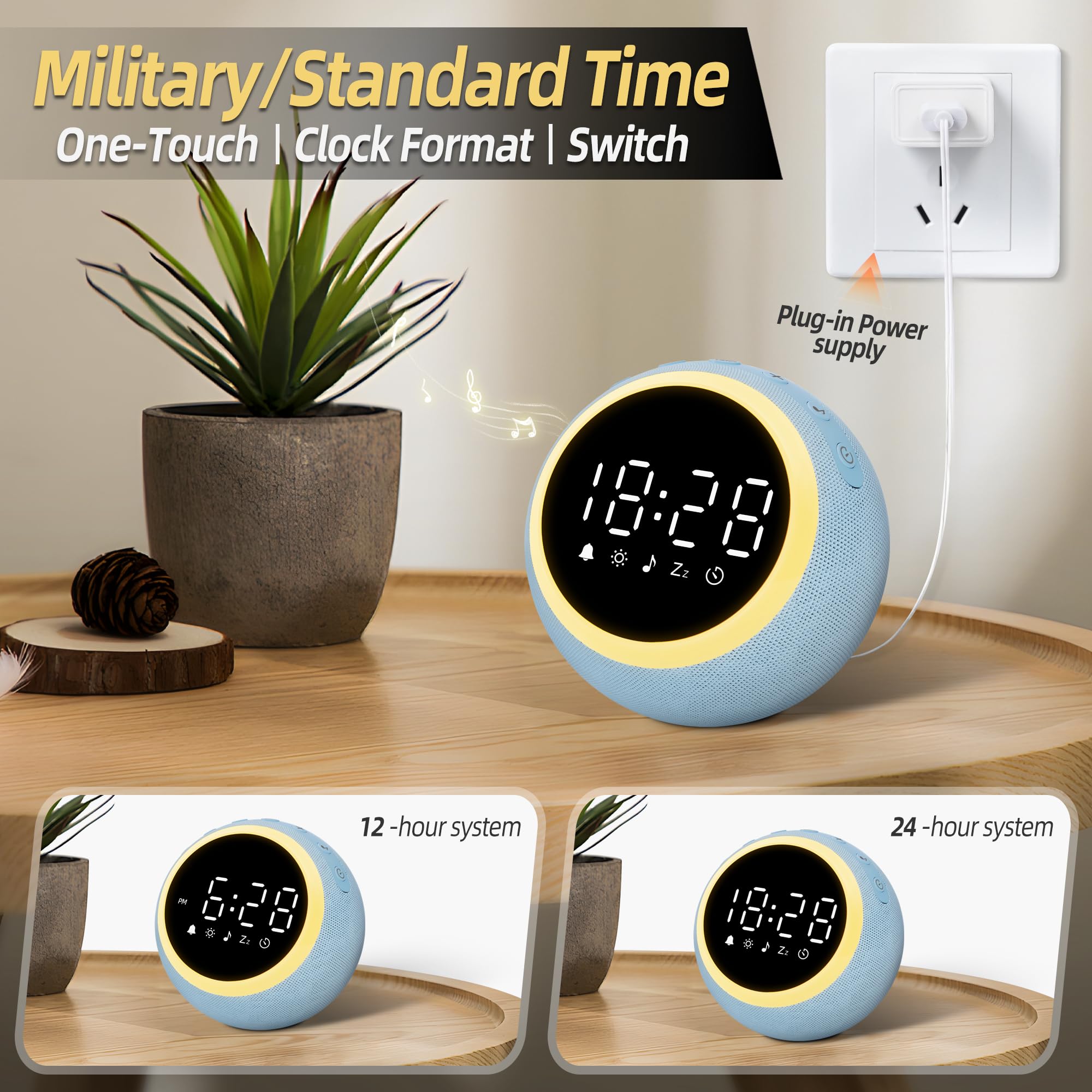 Maxstar Sveglia Digitale Intelligente con 25 Suoni Rilassanti, Luci Notturna,Snooze,Timer,Volume e Luminosità Regolabili - Sveglia da Comodino per Bambini,Adulti (Macchina Rumore Bianco per Dormire)