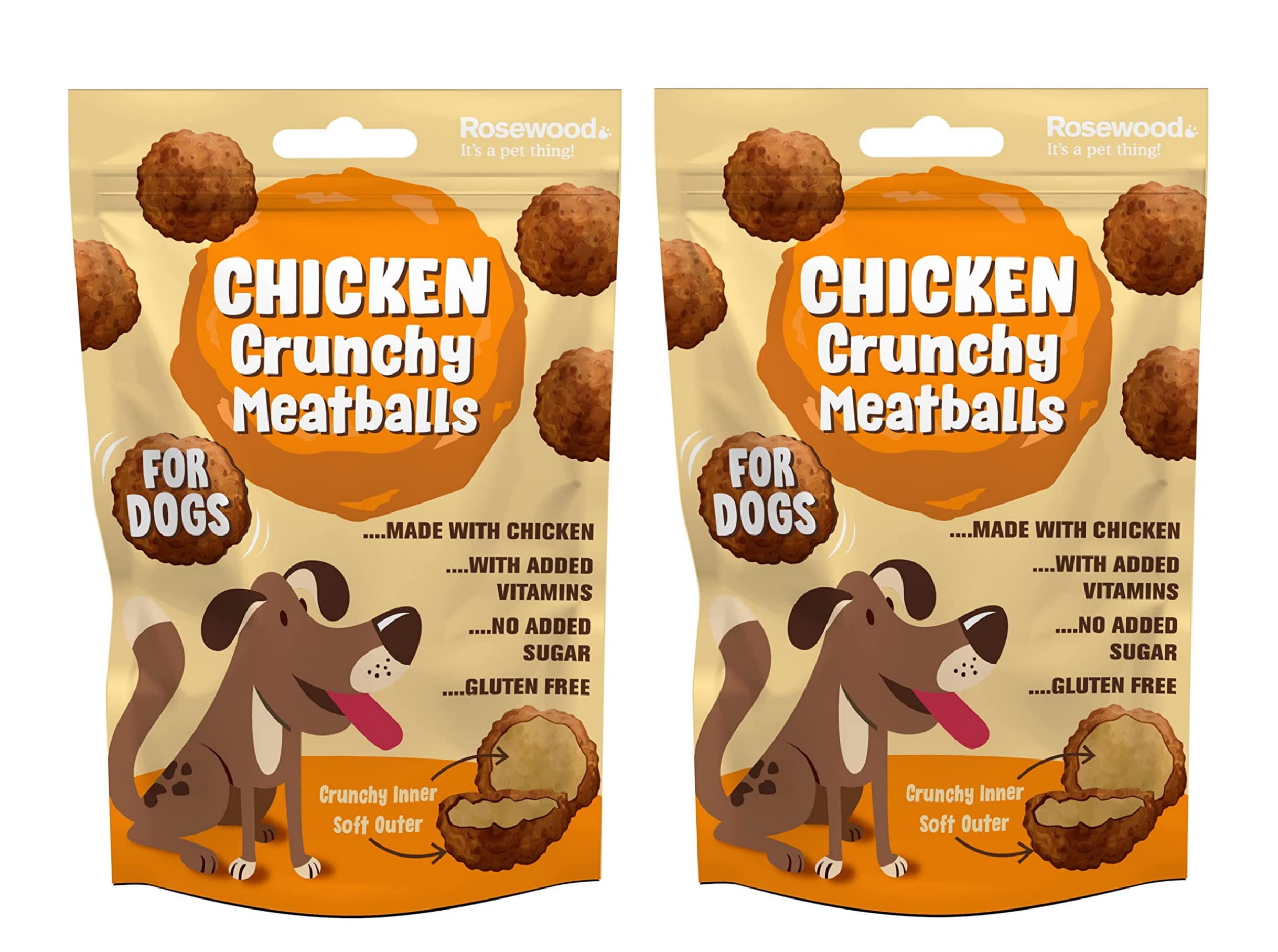 2 PACK ROSEWOOD CHICKEN CRUNCHY MEATBALLS DOG PUPPY TREATS GLUTEN FREE ADDED VITAMINS 140G