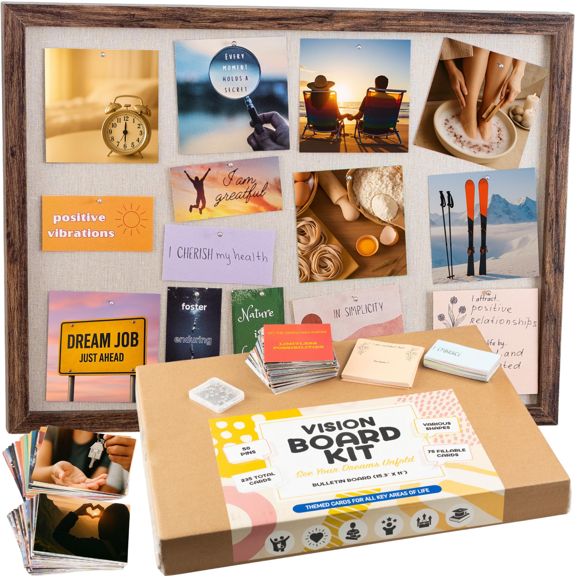 ZEDORA Vision Board Kit - Cork Board 15.3x11” with 235 Vision Board Pictures - Great Gift and Dream Board, Mood Board, and Collage Book. New Year Goal