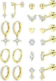 Hypoallergenic Stainless Steel Earrings for Women, Surgical Steel Stud Hoop Earrings No Tarnish and Waterproof, Flat Back Earrings for Sensitive Ears, Lightweight Everyday
