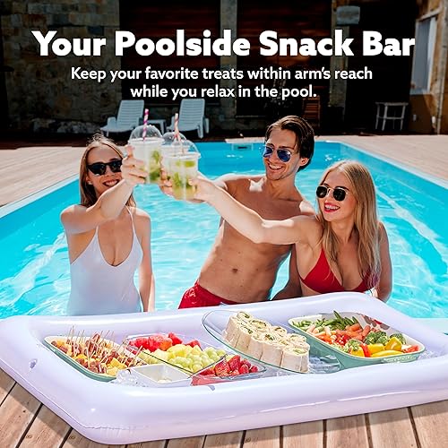 Miniatura 6 de JOYIN Paquete de 3 barras inflables para servir  Enfriador inflable para bufé de hielo, bandejas para servir ensaladas con tapón de drenaje, soporte