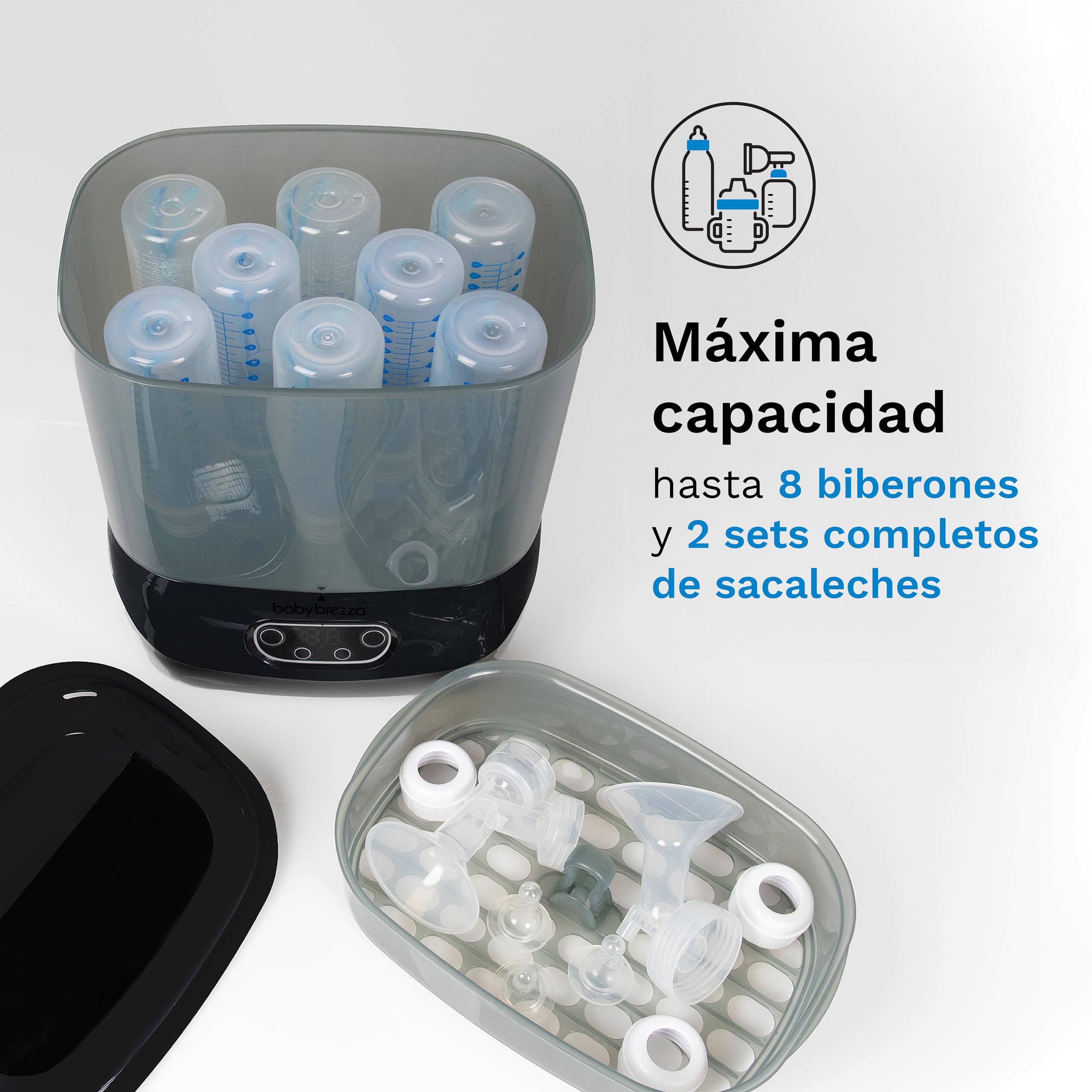 Baby Brezza Sterilizer Dryer Advanced - Esterilizador y Secador de Biberones - 33% Más Rápido - Esterilización con Vapor de Gran Capacidad - Para Biberones y Piezas de Extractor - Filtro HEPA
